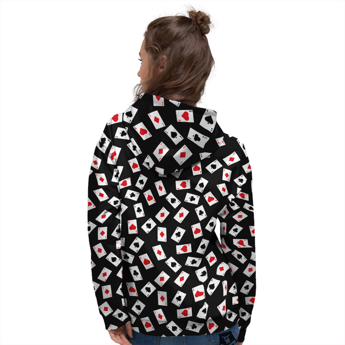Casino Card Red And Black Print Pattern Women's Hoodie-grizzshop