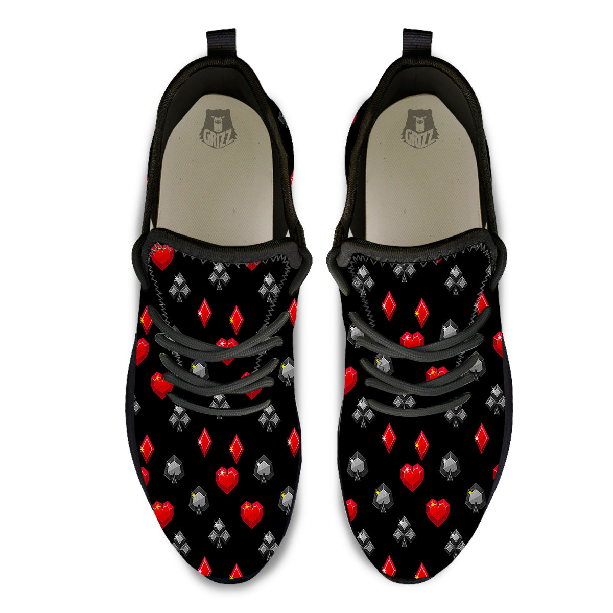 Casino Card Suits Red Black Print Pattern Black Athletic Shoes-grizzshop