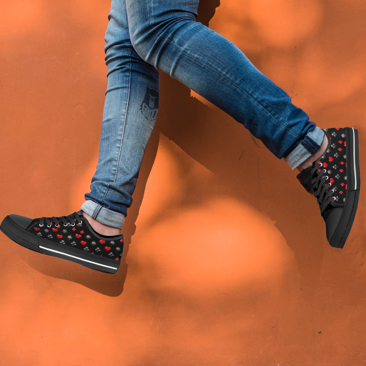 Casino Card Suits Red Black Print Pattern Black Low Top Shoes-grizzshop