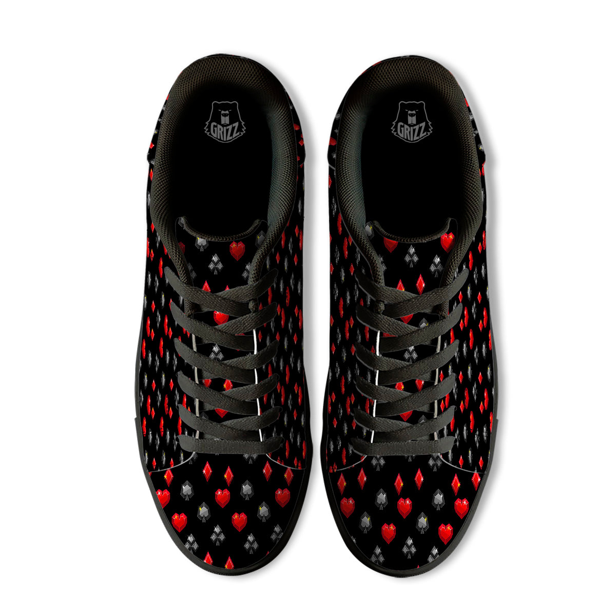 Casino Card Suits Red Black Print Pattern Black Low Top Sneakers-grizzshop