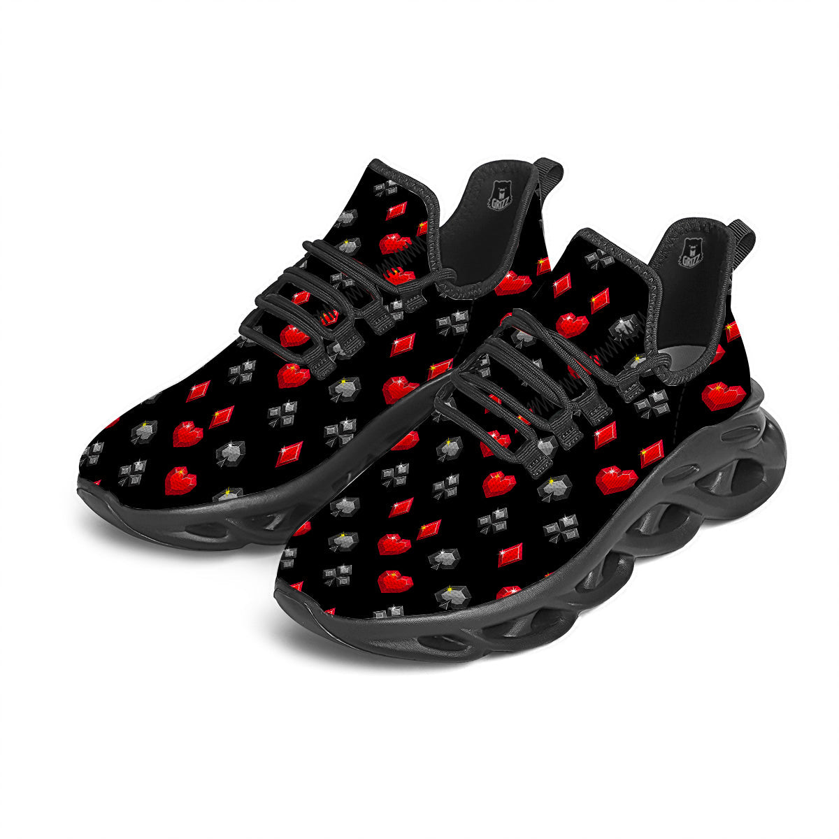 Casino Card Suits Red Black Print Pattern Black Running Shoes-grizzshop