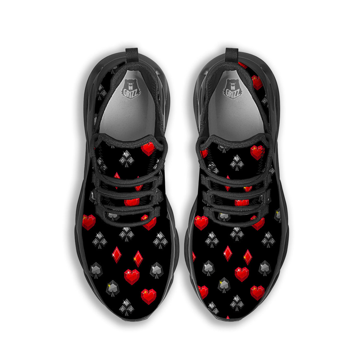 Casino Card Suits Red Black Print Pattern Black Running Shoes-grizzshop
