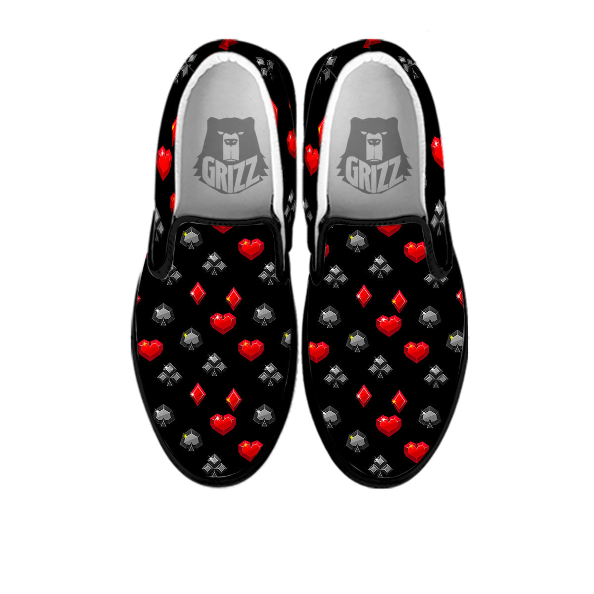 Casino Card Suits Red Black Print Pattern Black Slip On Shoes-grizzshop