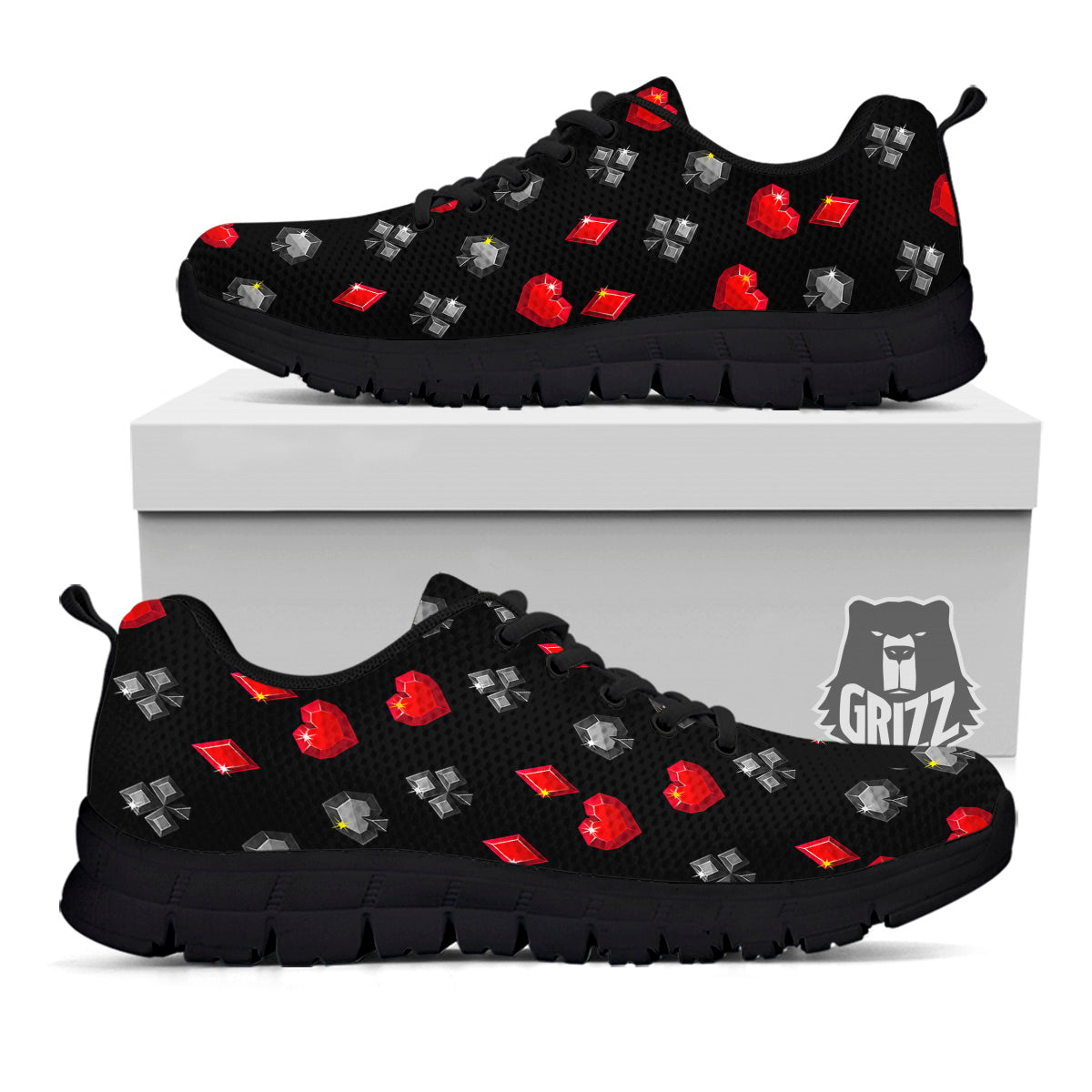 Casino Card Suits Red Black Print Pattern Black Sneaker-grizzshop