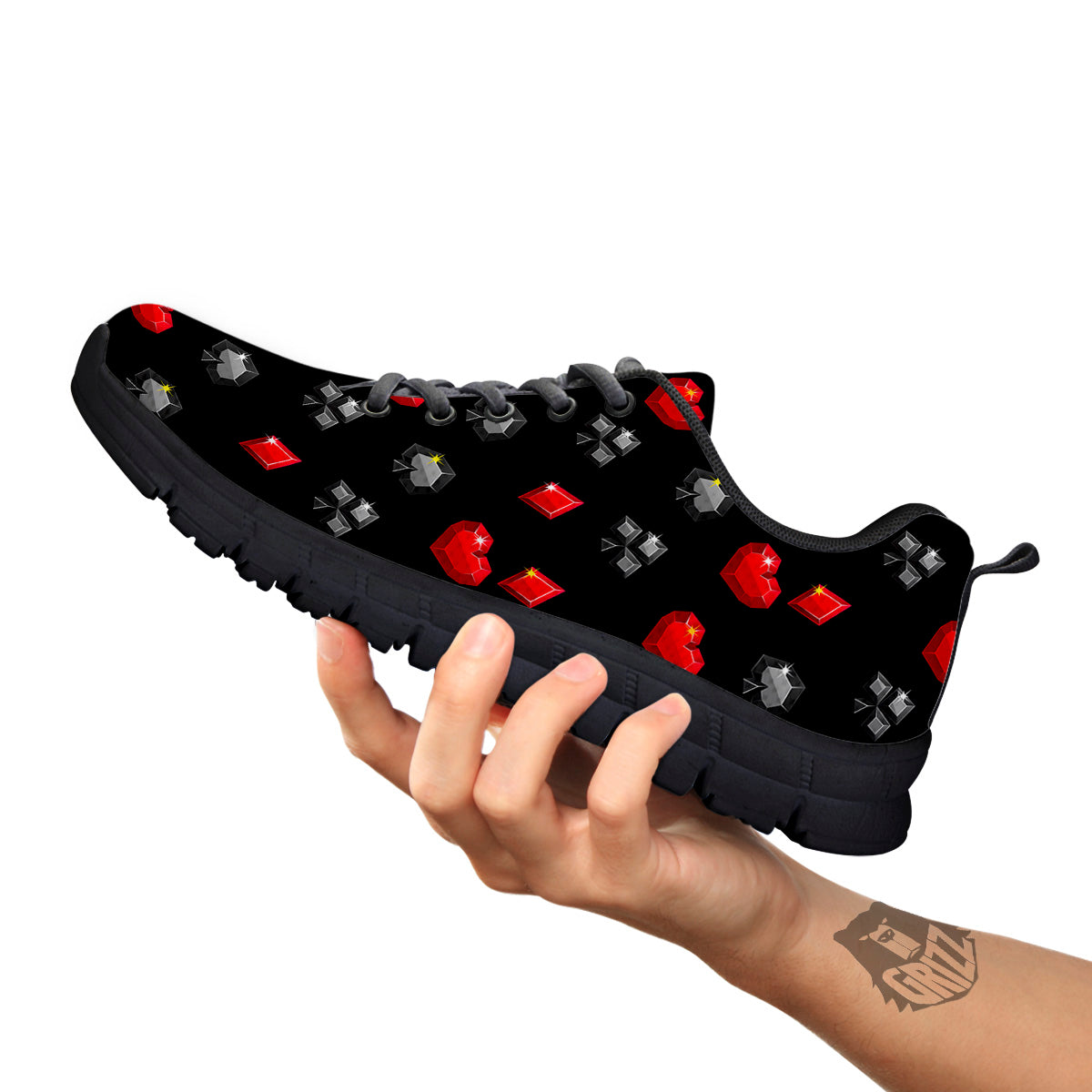 Casino Card Suits Red Black Print Pattern Black Sneaker-grizzshop