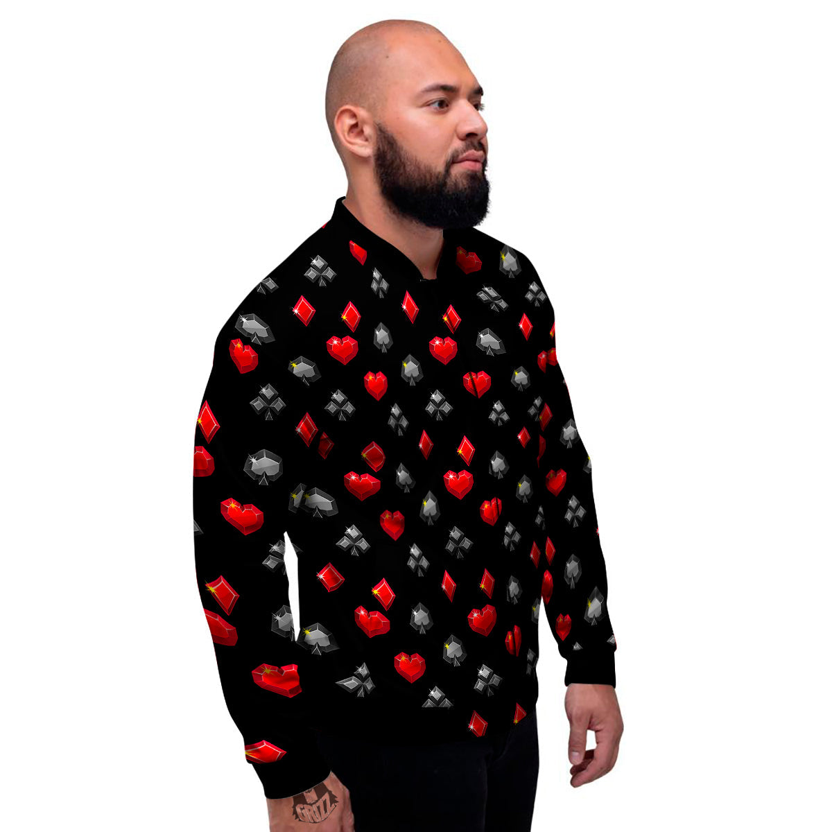 Casino Card Suits Red Black Print Pattern Men's Bomber Jacket-grizzshop