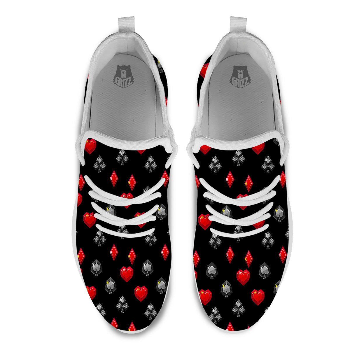 Casino Card Suits Red Black Print Pattern White Athletic Shoes-grizzshop
