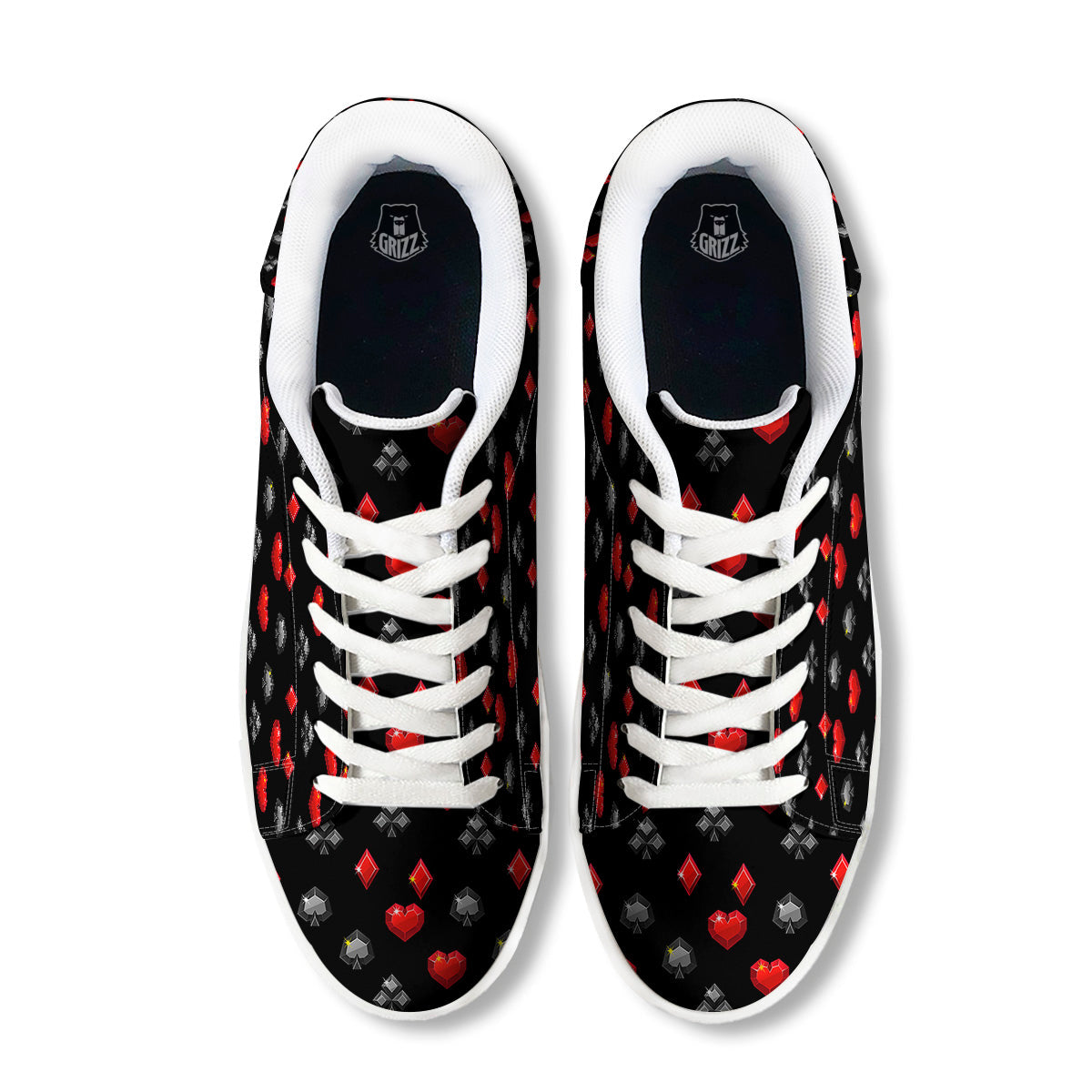 Casino Card Suits Red Black Print Pattern White Low Top Sneakers-grizzshop