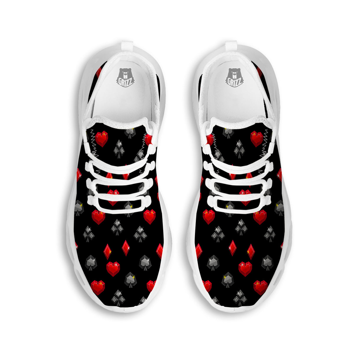 Casino Card Suits Red Black Print Pattern White Running Shoes-grizzshop