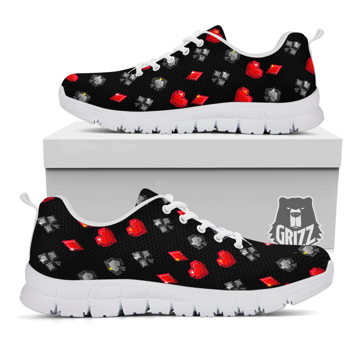 Casino Card Suits Red Black Print Pattern White Sneaker-grizzshop