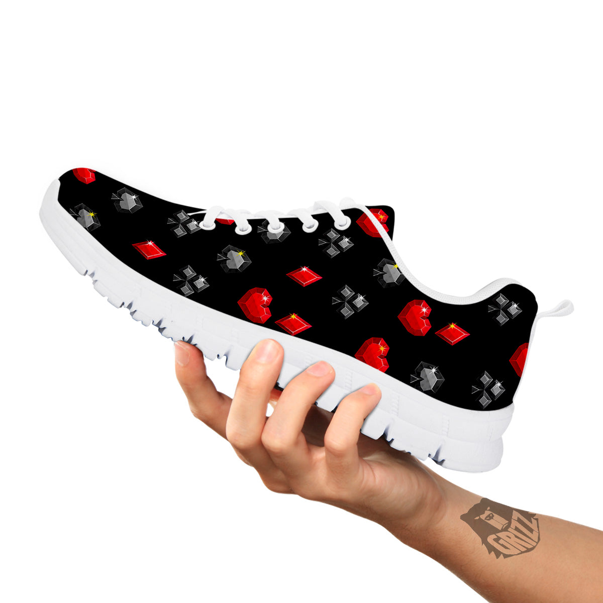 Casino Card Suits Red Black Print Pattern White Sneaker-grizzshop