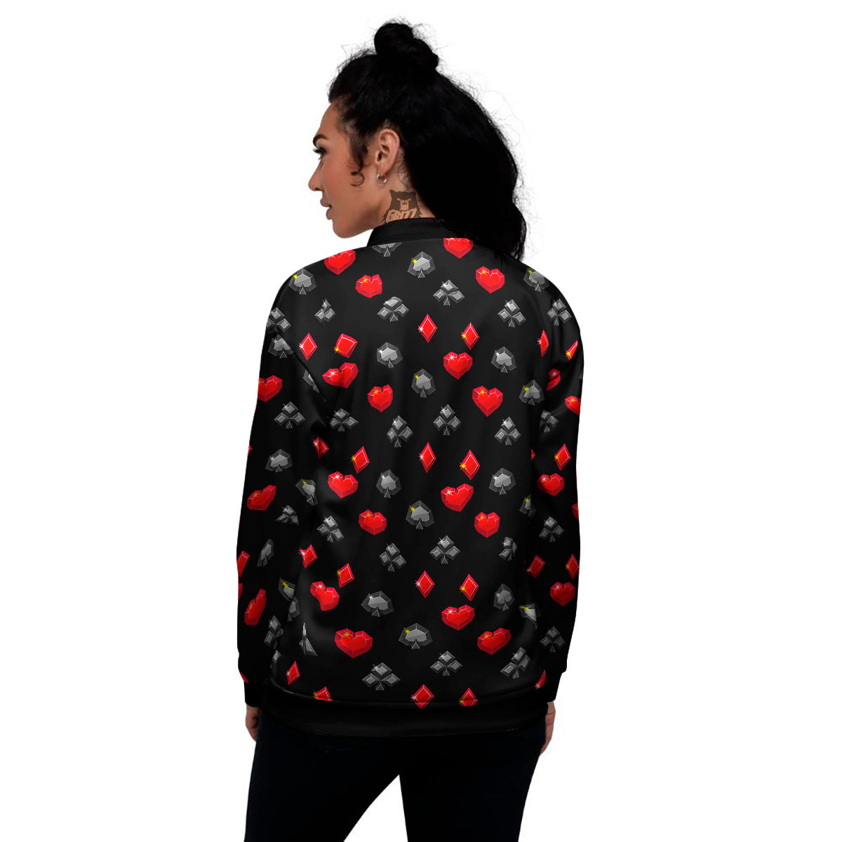 Casino Card Suits Red Black Print Pattern Women's Bomber Jacket-grizzshop