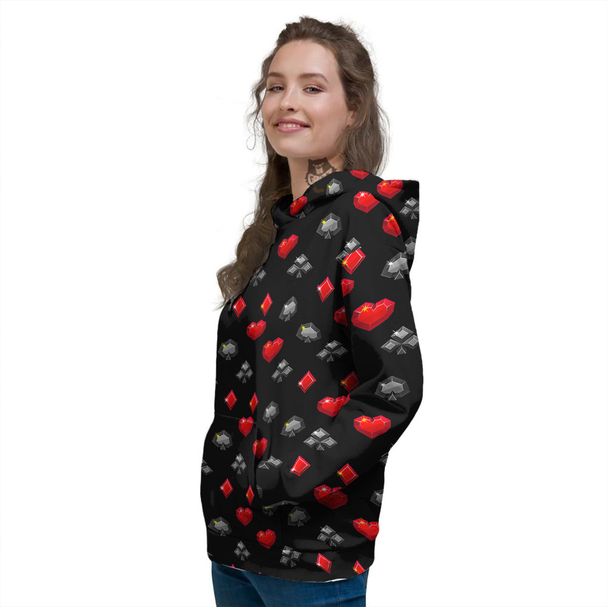 Casino Card Suits Red Black Print Pattern Women's Hoodie-grizzshop