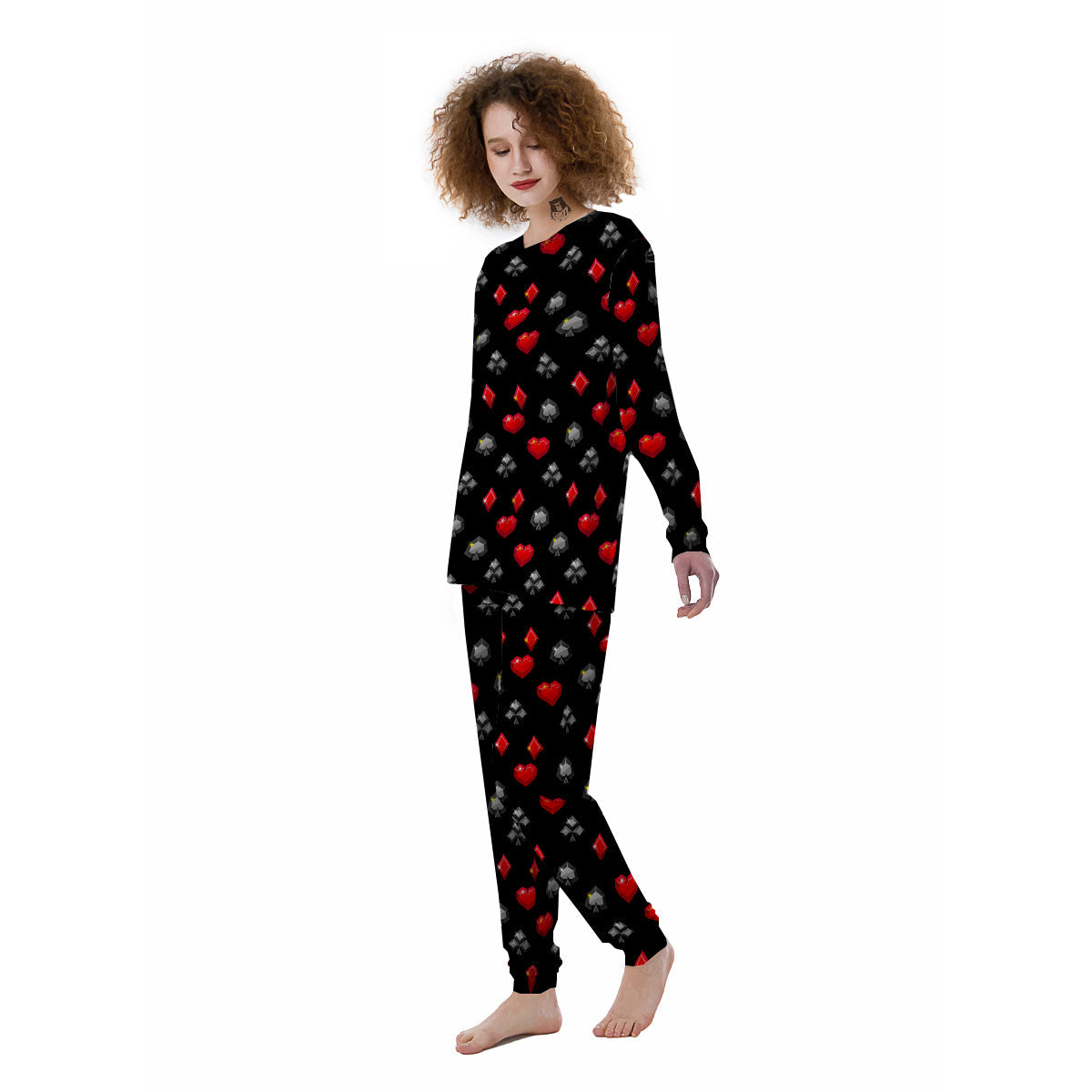 Casino Card Suits Red Black Print Pattern Women's Pajamas-grizzshop
