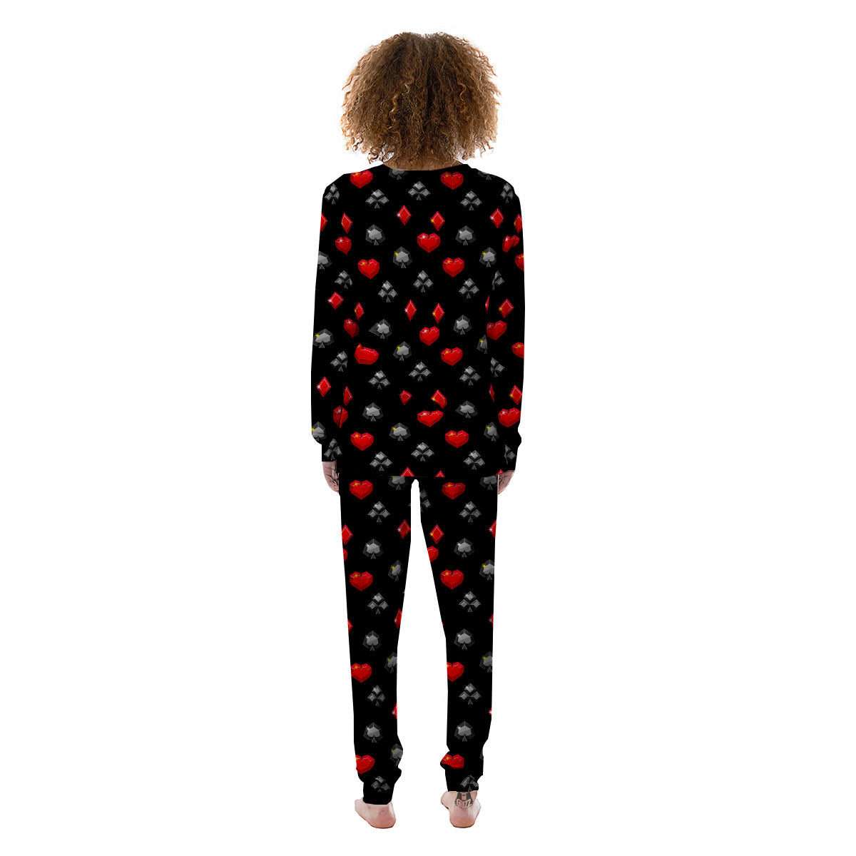 Casino Card Suits Red Black Print Pattern Women's Pajamas-grizzshop