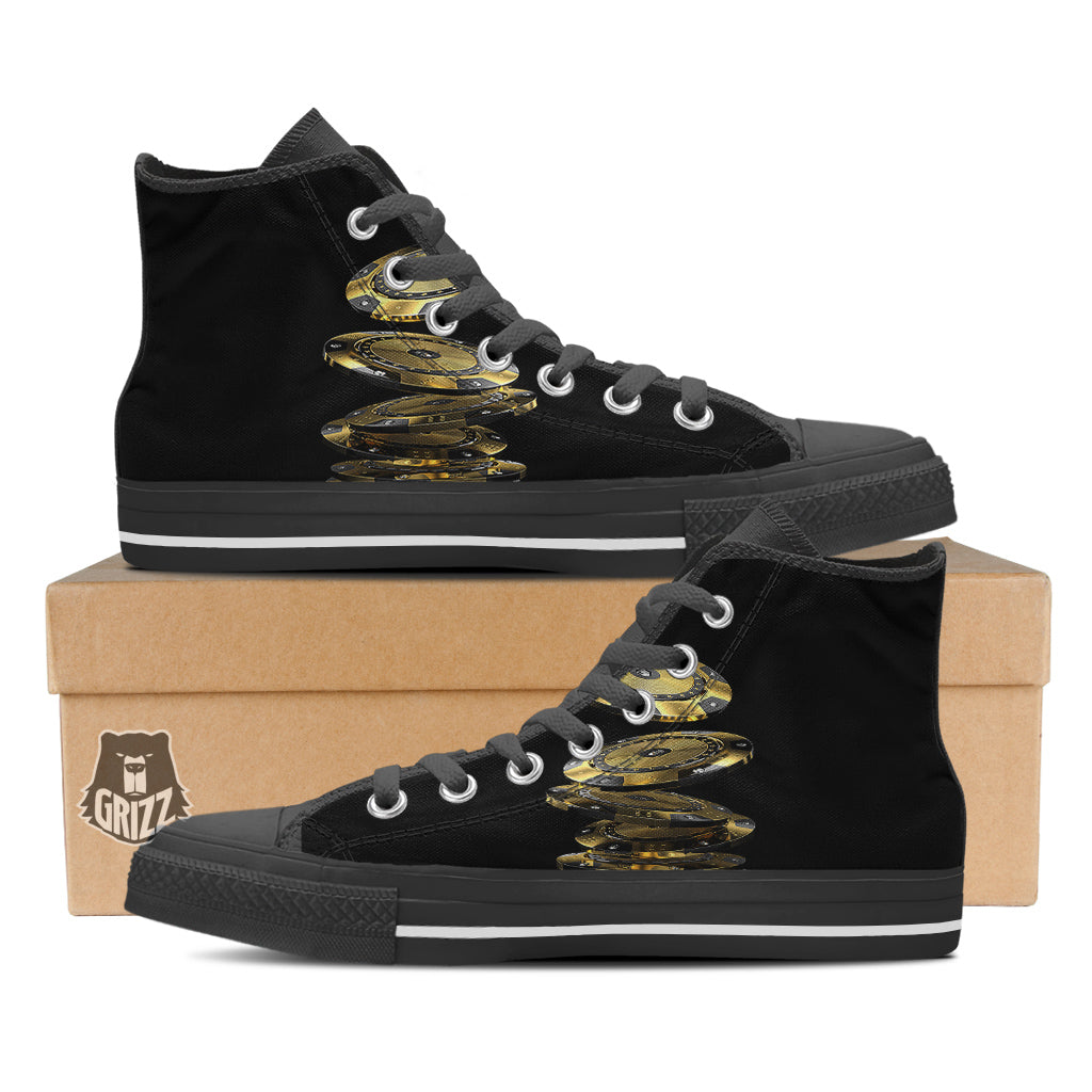 Casino Chips Poker Print Black High Top Shoes-grizzshop