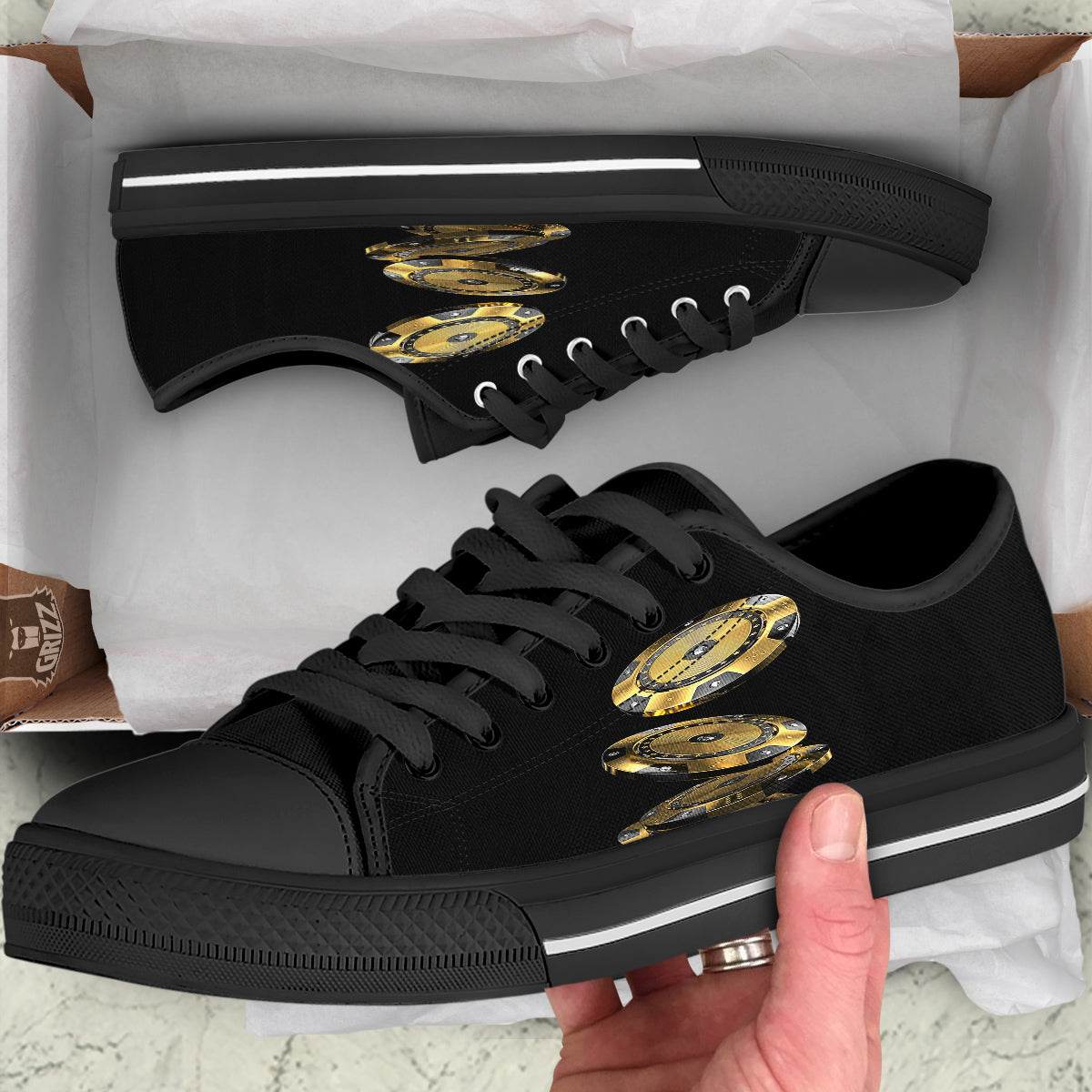 Casino Chips Poker Print Black Low Top Shoes-grizzshop