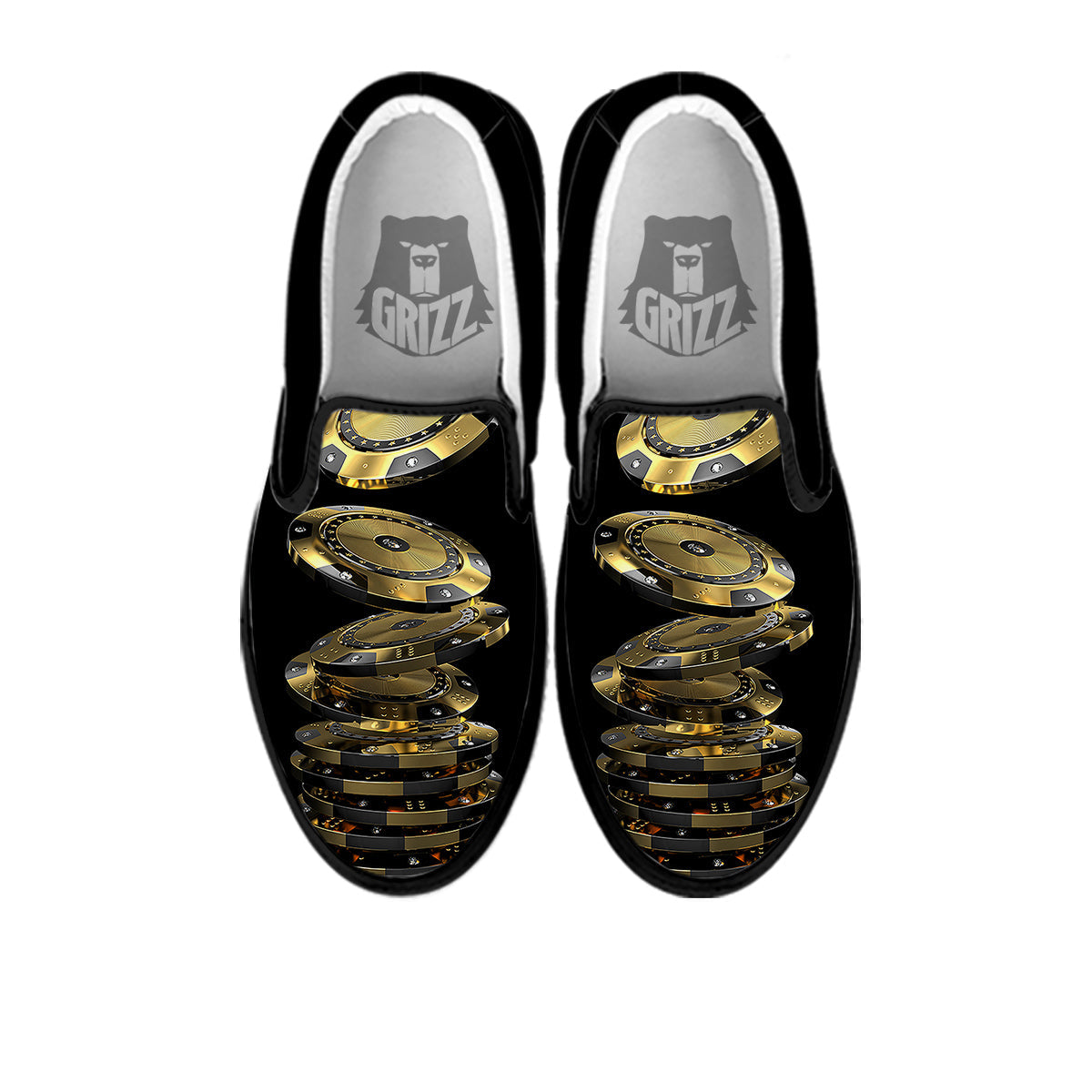 Casino Chips Poker Print Black Slip On Shoes-grizzshop