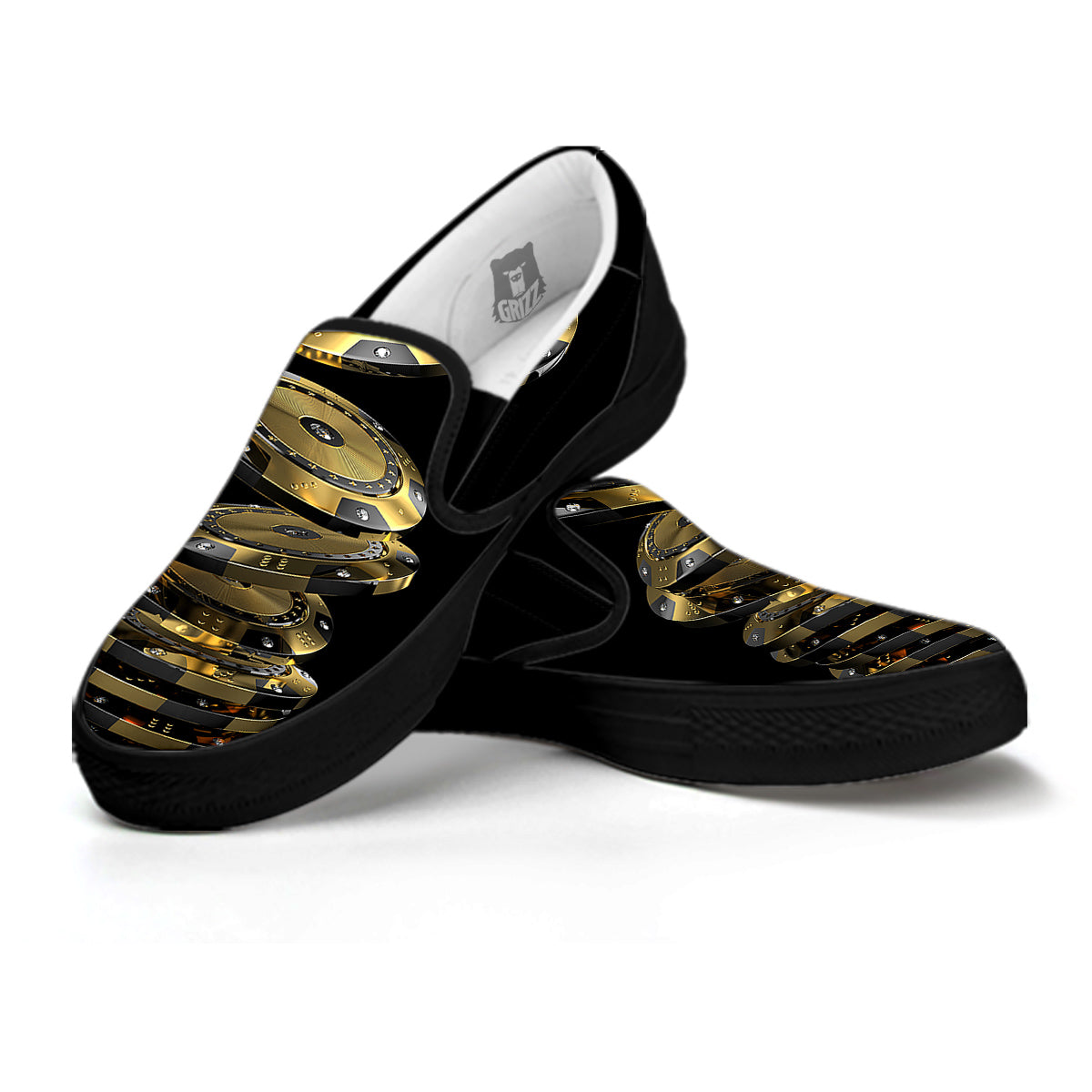 Casino Chips Poker Print Black Slip On Shoes-grizzshop