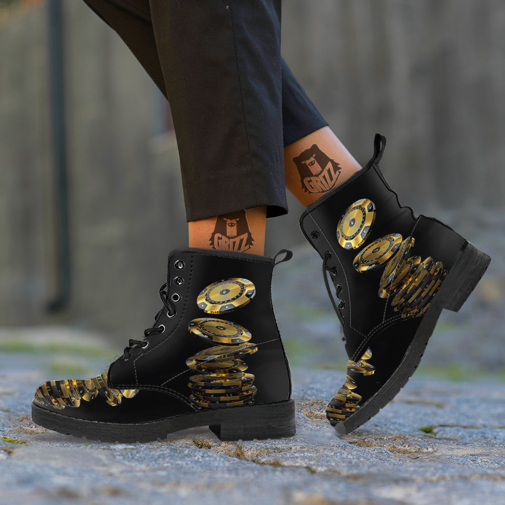 Casino Chips Poker Print Leather Boots-grizzshop