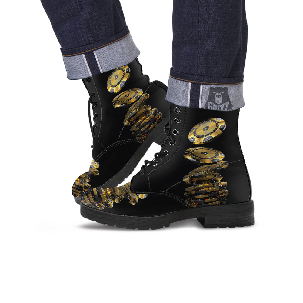 Casino Chips Poker Print Leather Boots-grizzshop