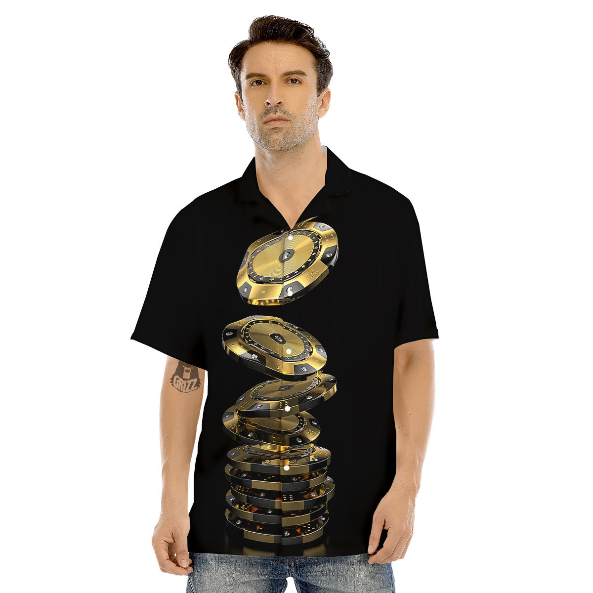 Casino Chips Poker Print Men's Hawaiian Shirt-grizzshop