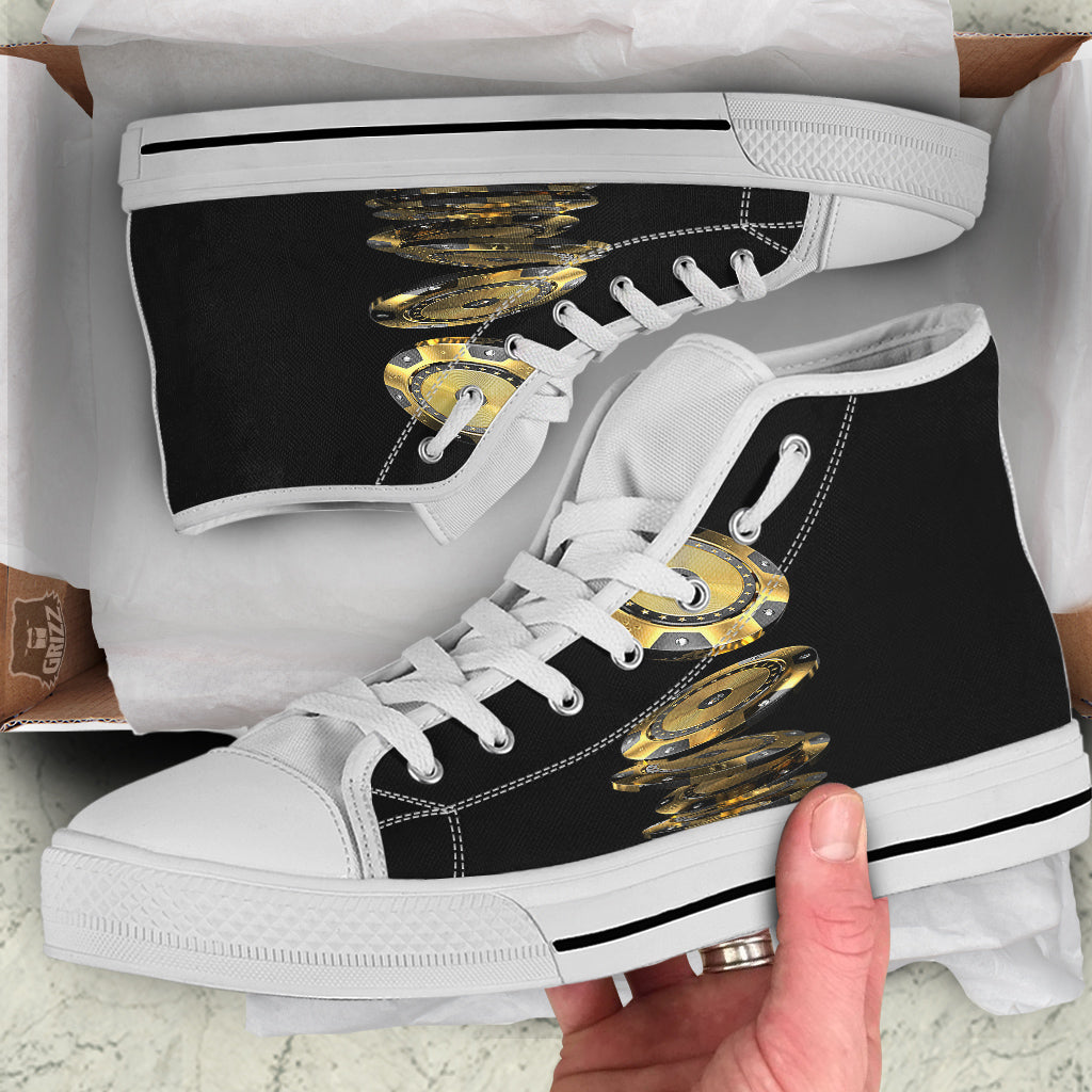 Casino Chips Poker Print White High Top Shoes-grizzshop