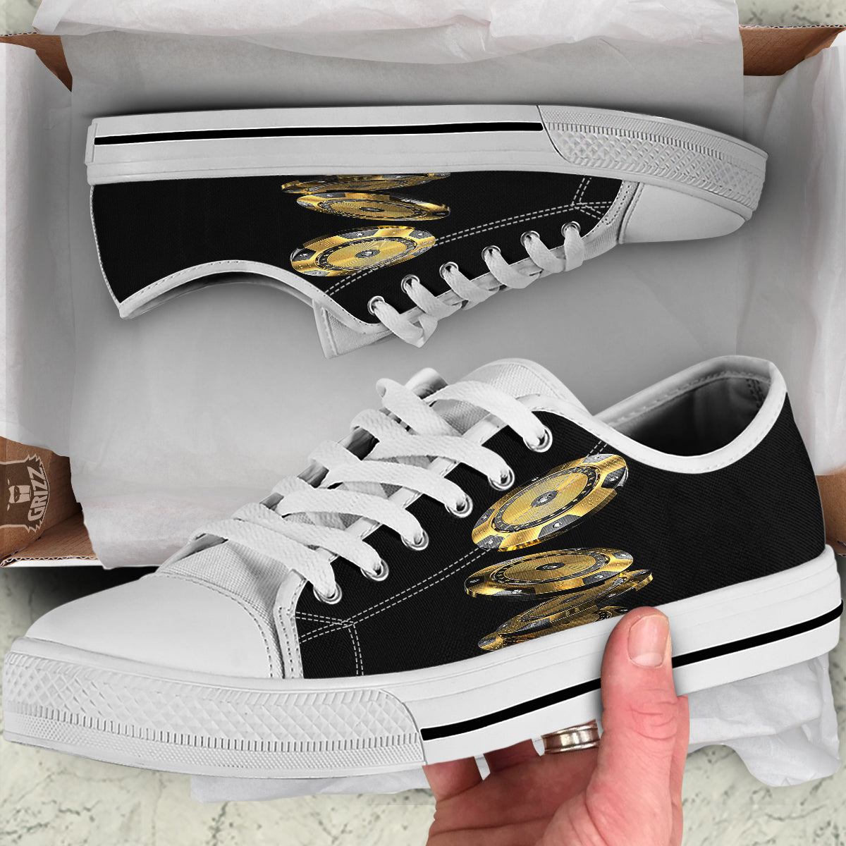 Casino Chips Poker Print White Low Top Shoes-grizzshop