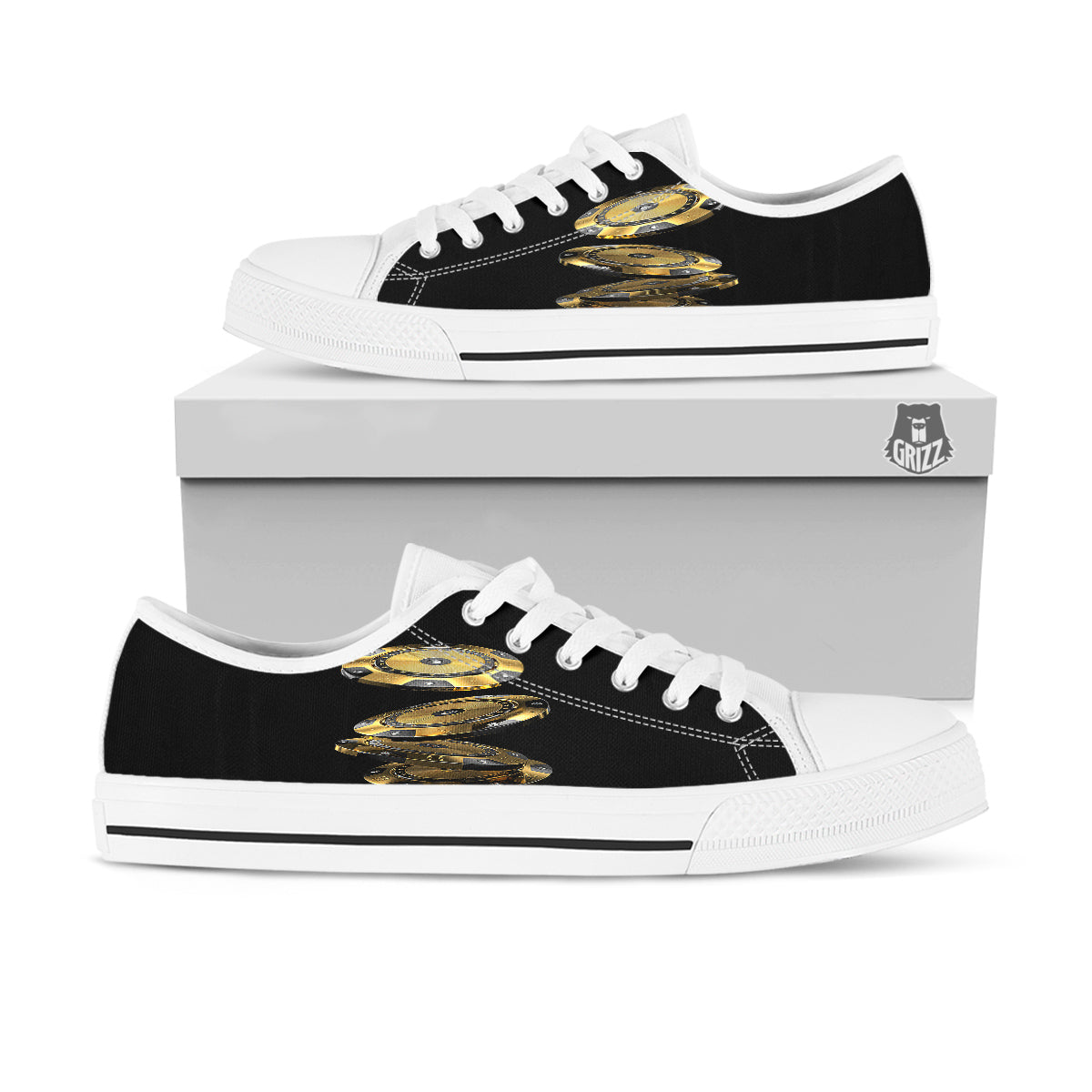 Casino Chips Poker Print White Low Top Shoes-grizzshop