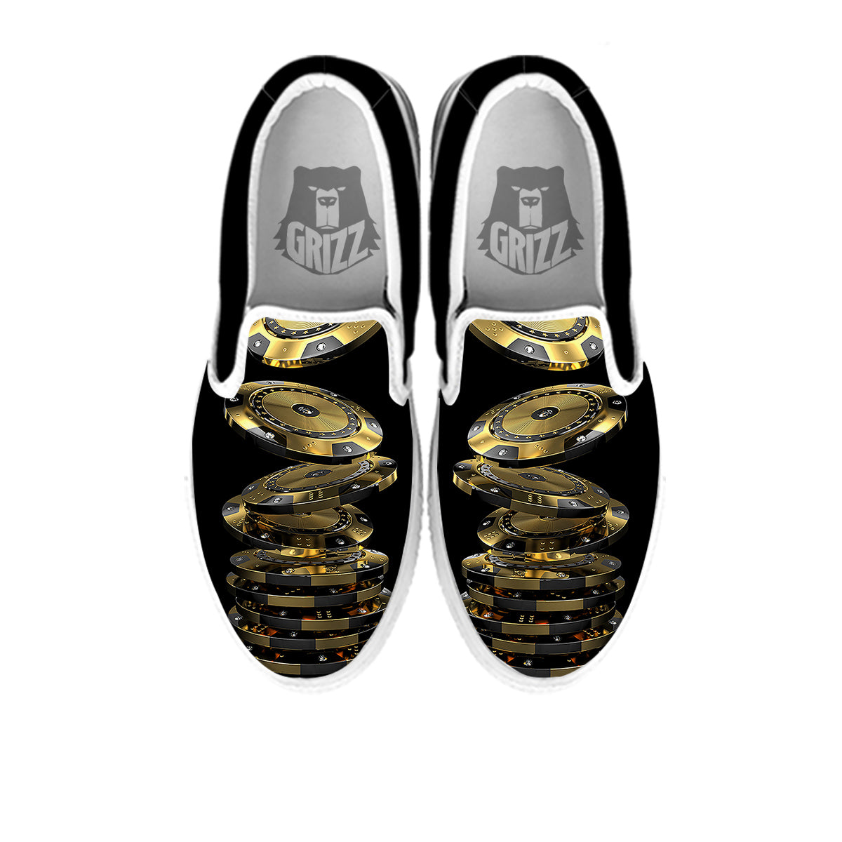 Casino Chips Poker Print White Slip On Shoes-grizzshop