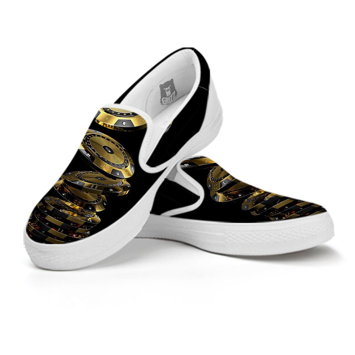 Casino Chips Poker Print White Slip On Shoes-grizzshop