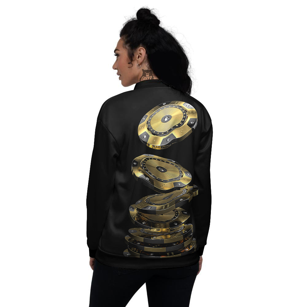 Casino Chips Poker Print Women's Bomber Jacket-grizzshop