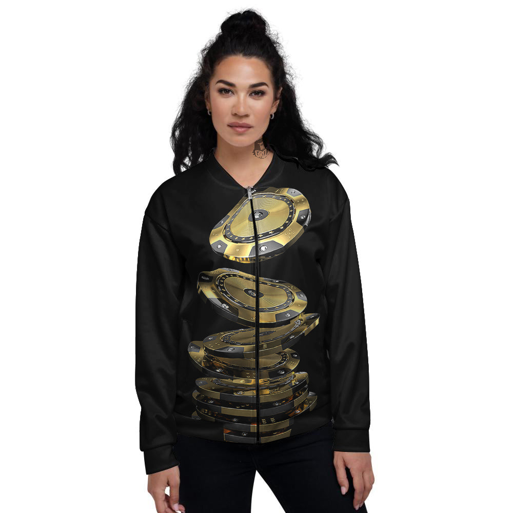 Casino Chips Poker Print Women's Bomber Jacket-grizzshop