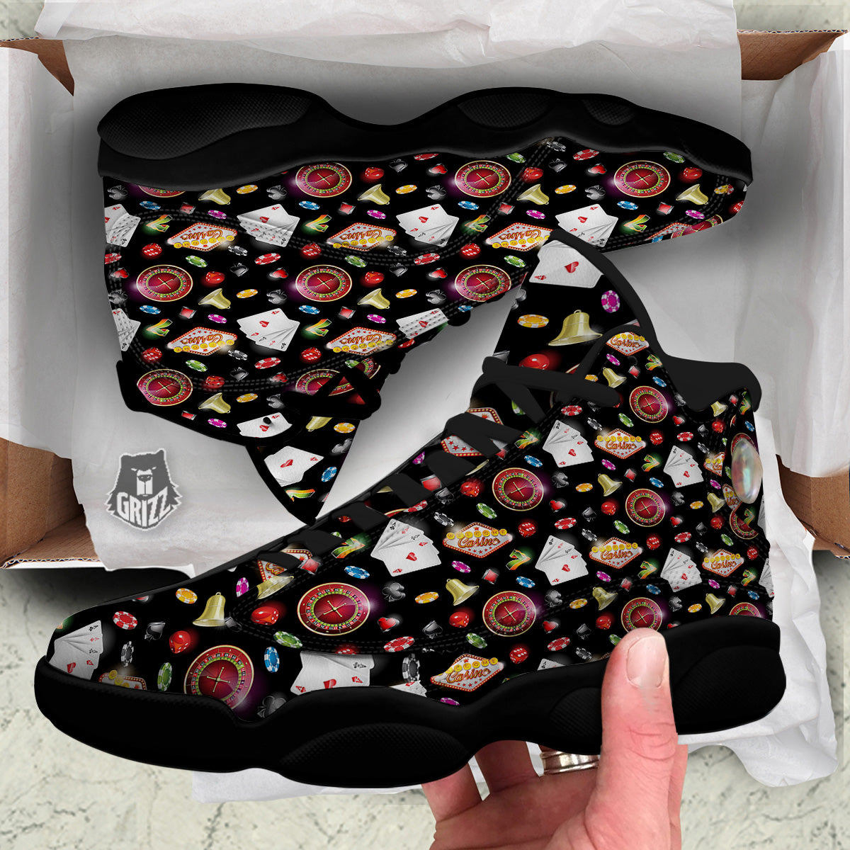 Casino Colorful Entertainments Print Pattern Black Basketball Shoes-grizzshop