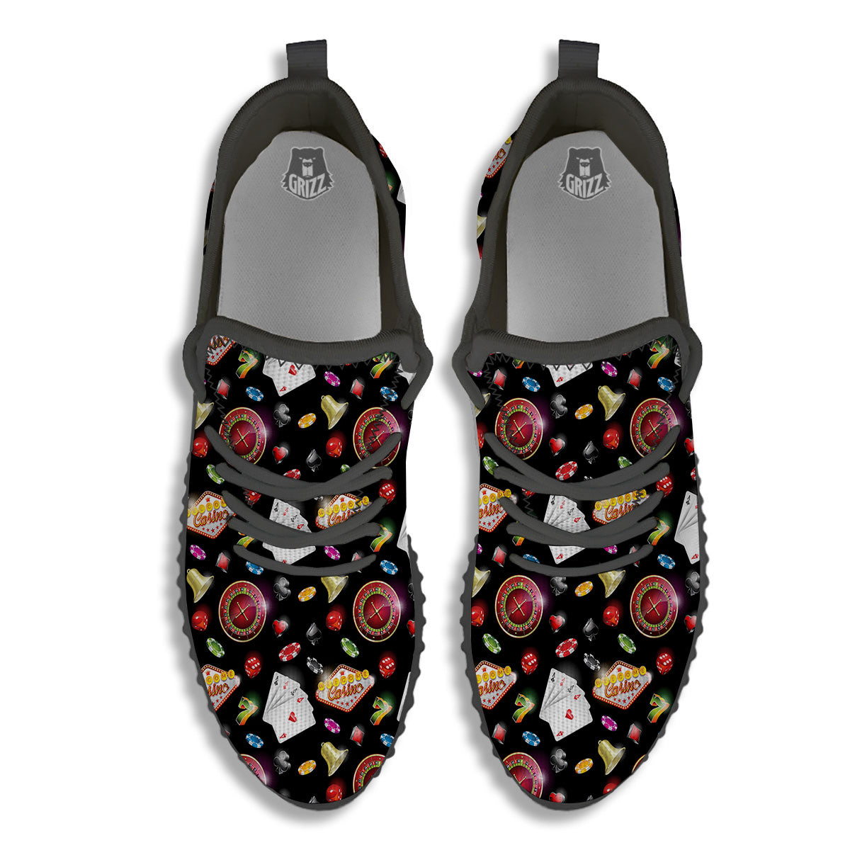 Casino Colorful Entertainments Print Pattern Black Walking Shoes-grizzshop