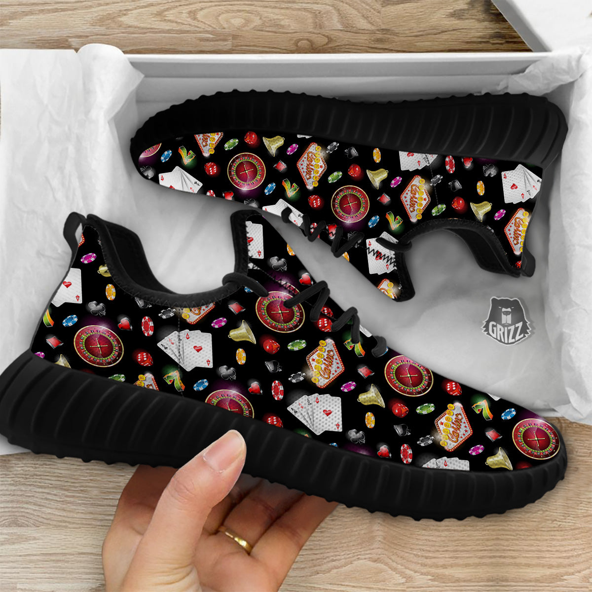Casino Colorful Entertainments Print Pattern Black Walking Shoes-grizzshop