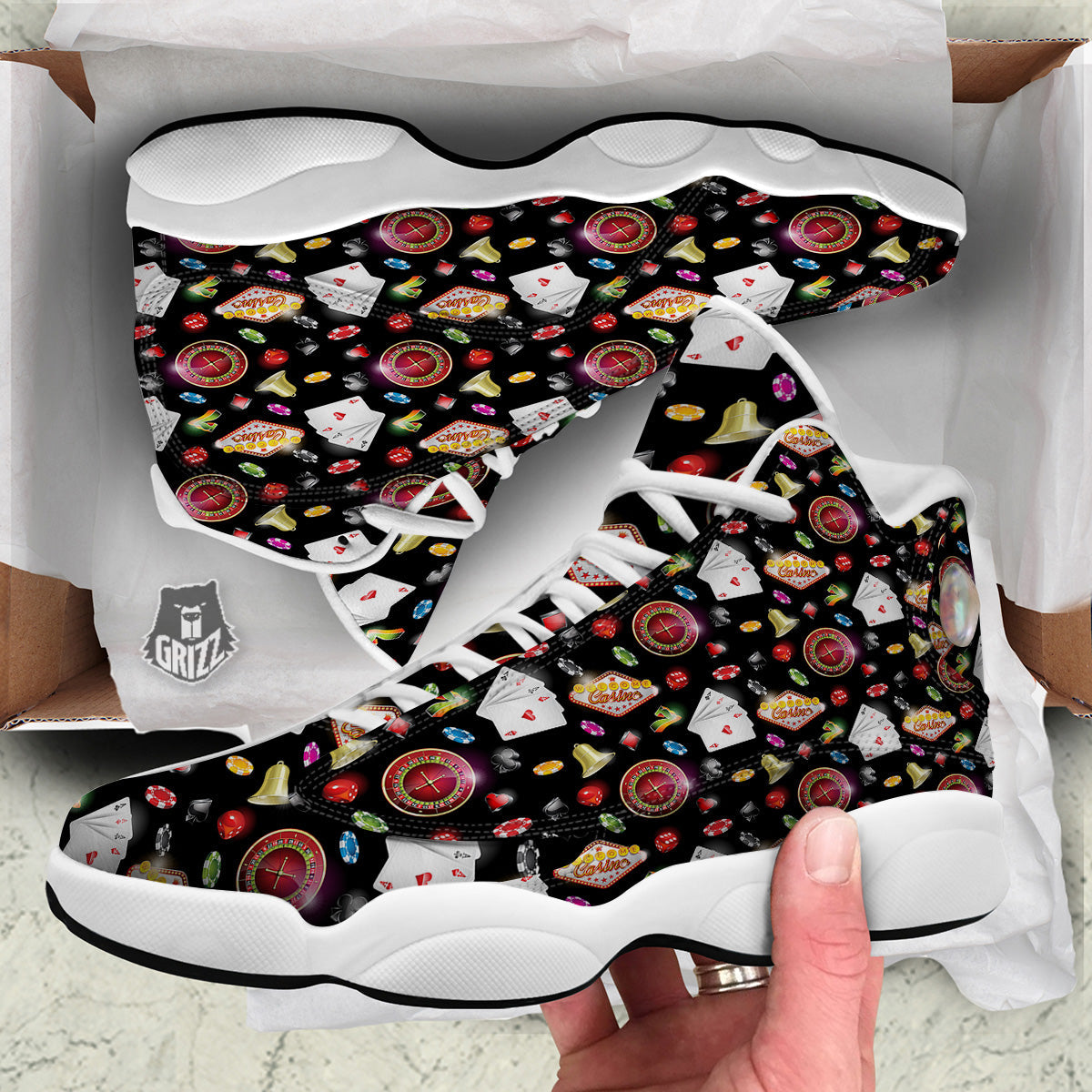 Casino Colorful Entertainments Print Pattern White Basketball Shoes-grizzshop