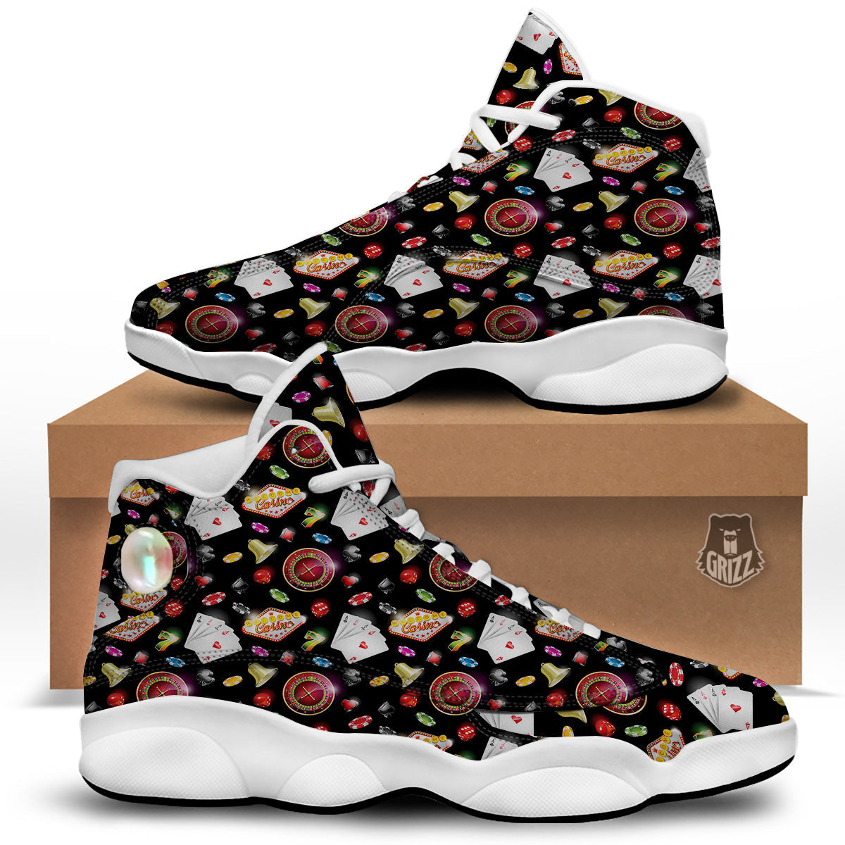 Casino Colorful Entertainments Print Pattern White Basketball Shoes-grizzshop
