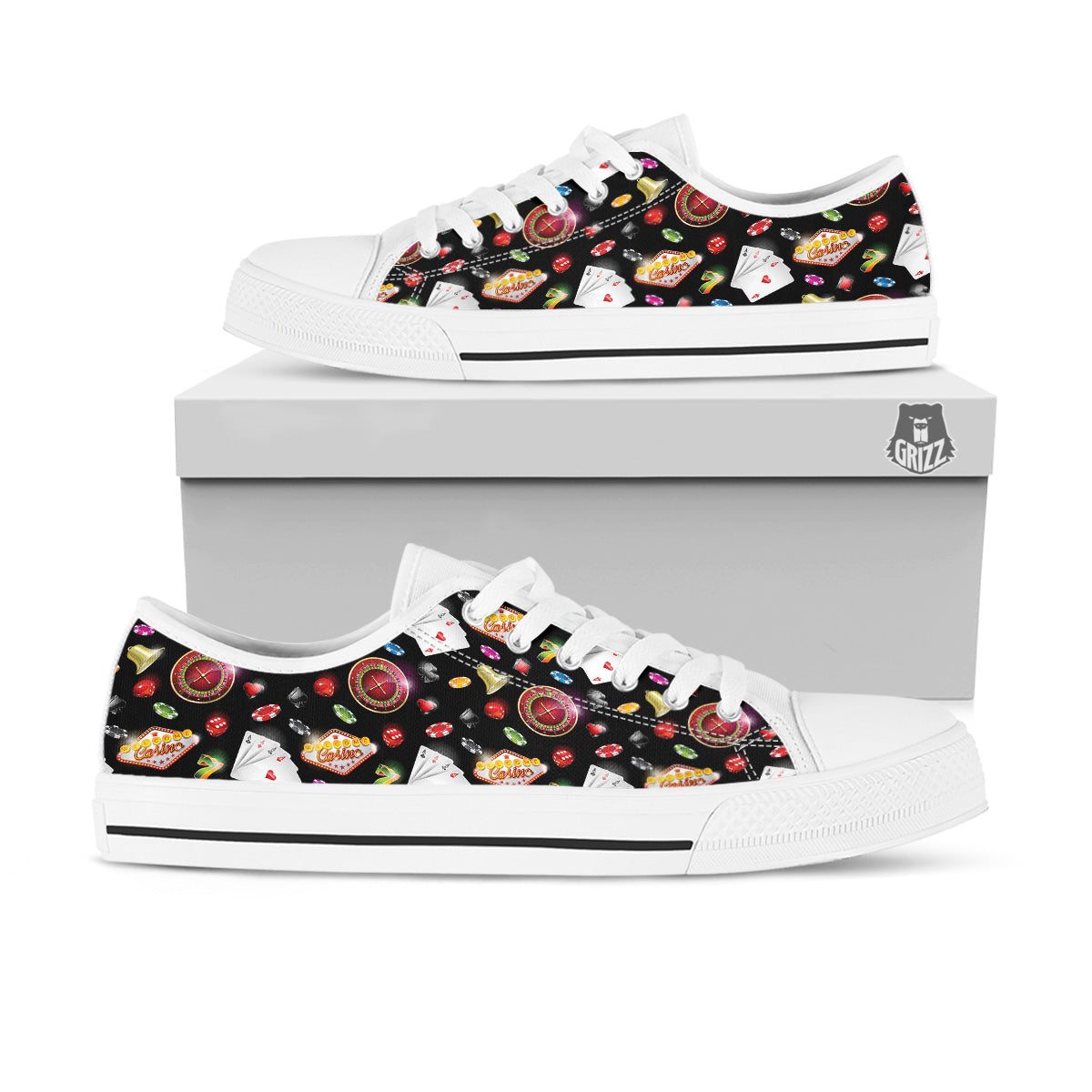 Casino Colorful Entertainments Print Pattern White Low Top Shoes-grizzshop