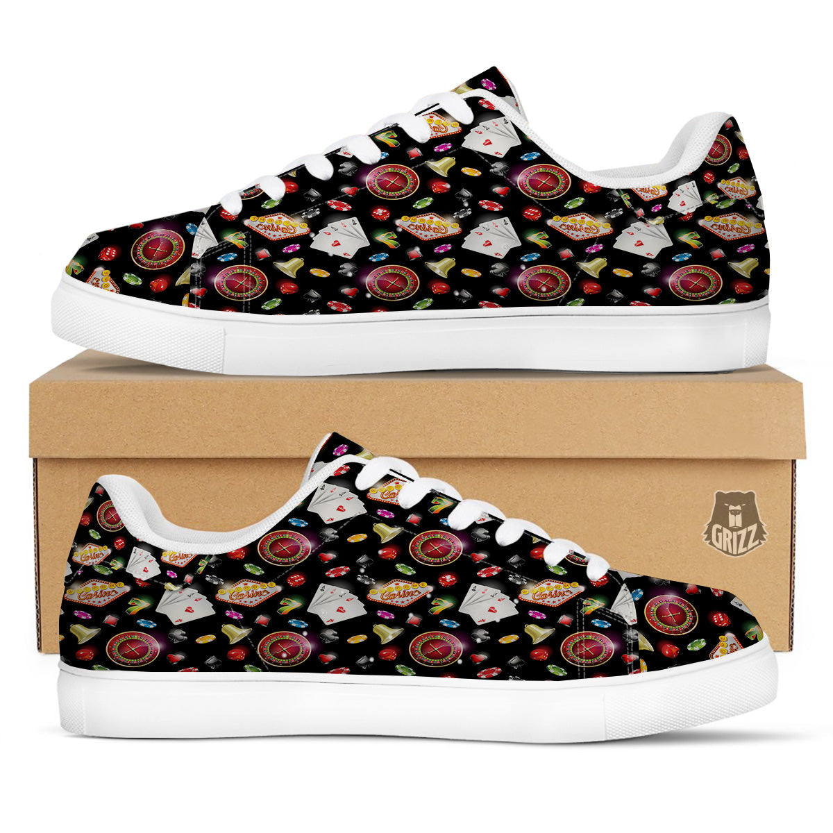 Casino Colorful Entertainments Print Pattern White Low Top Sneakers-grizzshop