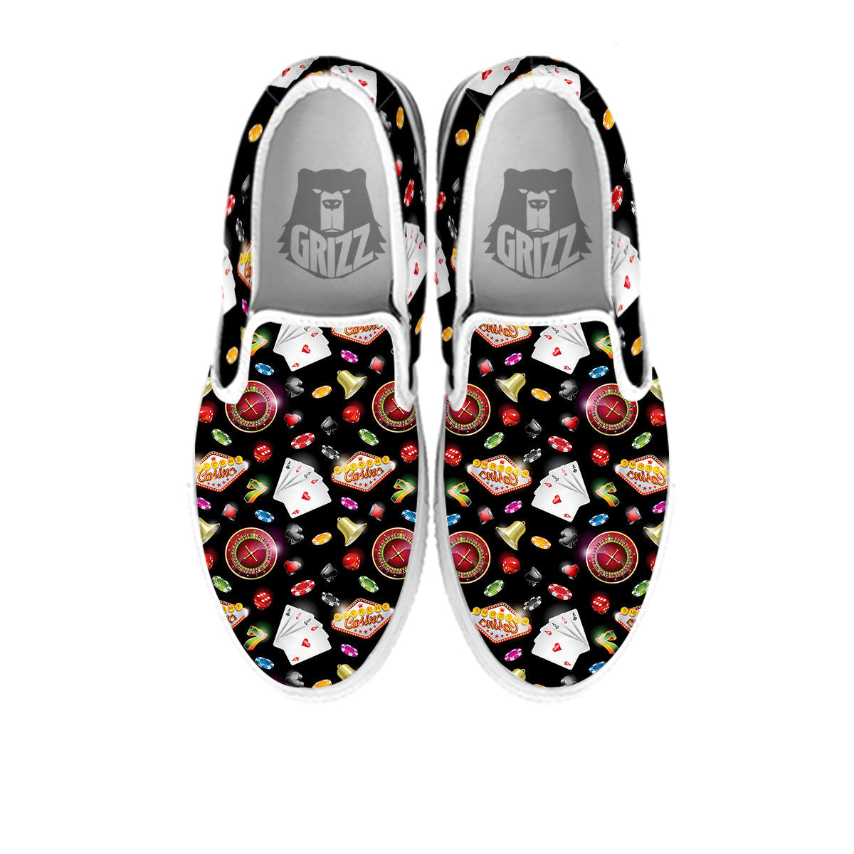 Casino Colorful Entertainments Print Pattern White Slip On Shoes-grizzshop