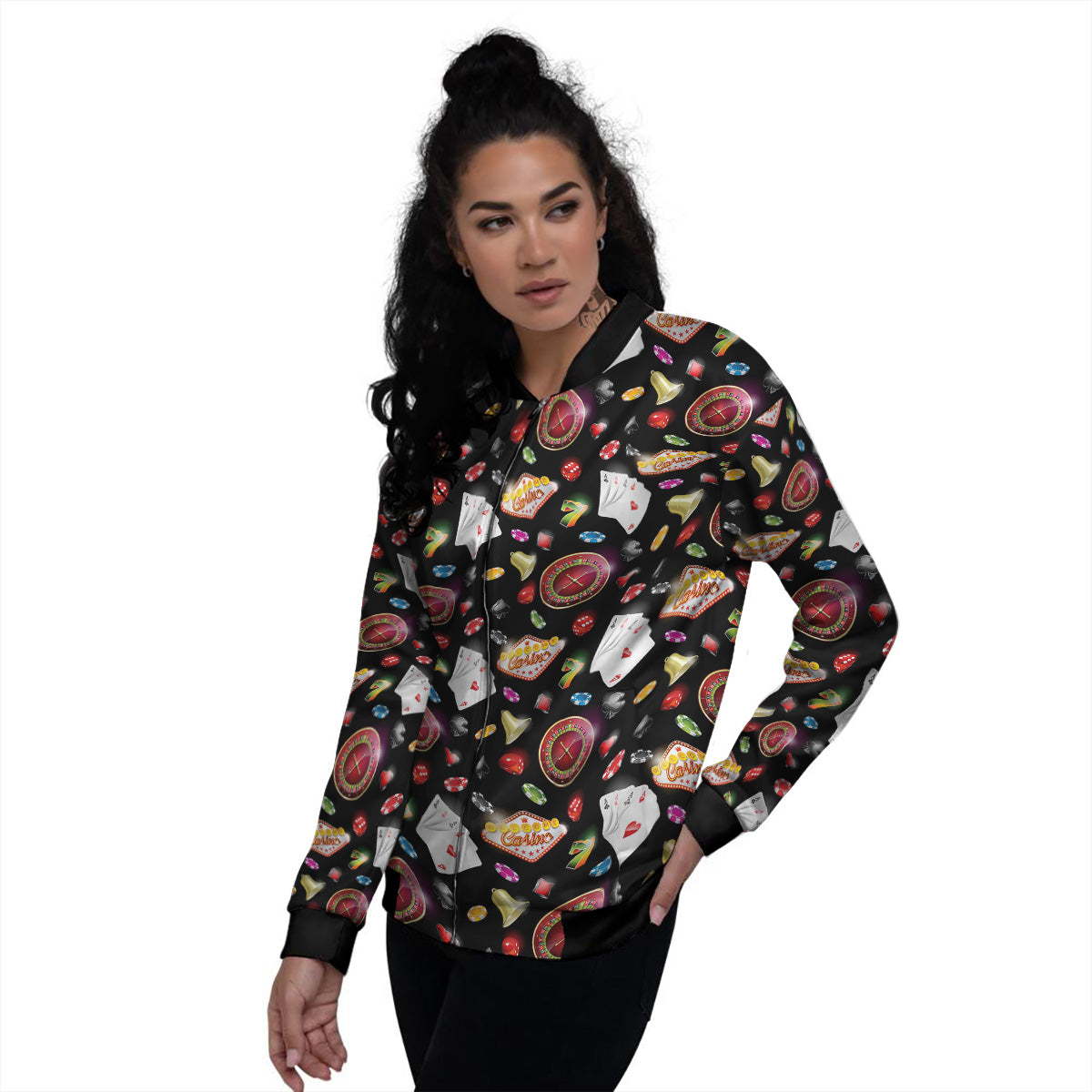Casino Colorful Entertainments Print Pattern Women's Bomber Jacket-grizzshop