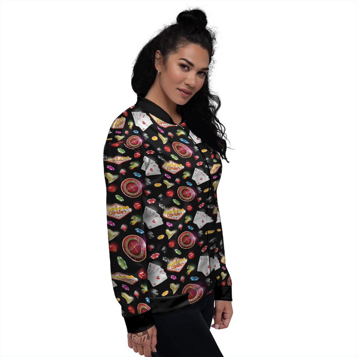 Casino Colorful Entertainments Print Pattern Women's Bomber Jacket-grizzshop