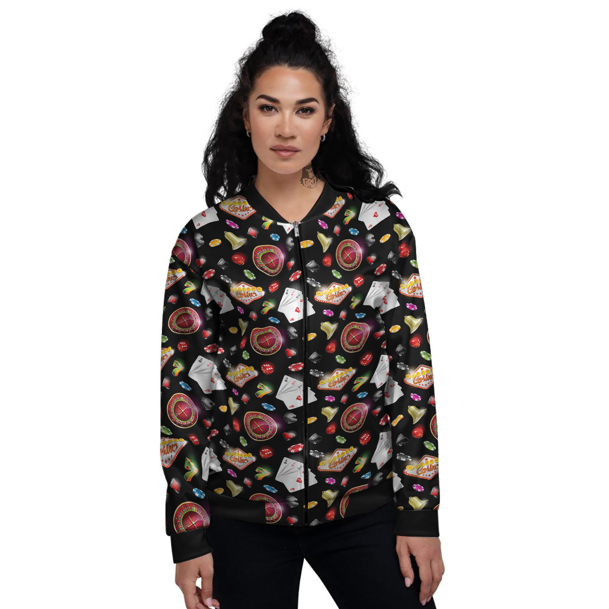 Casino Colorful Entertainments Print Pattern Women's Bomber Jacket-grizzshop