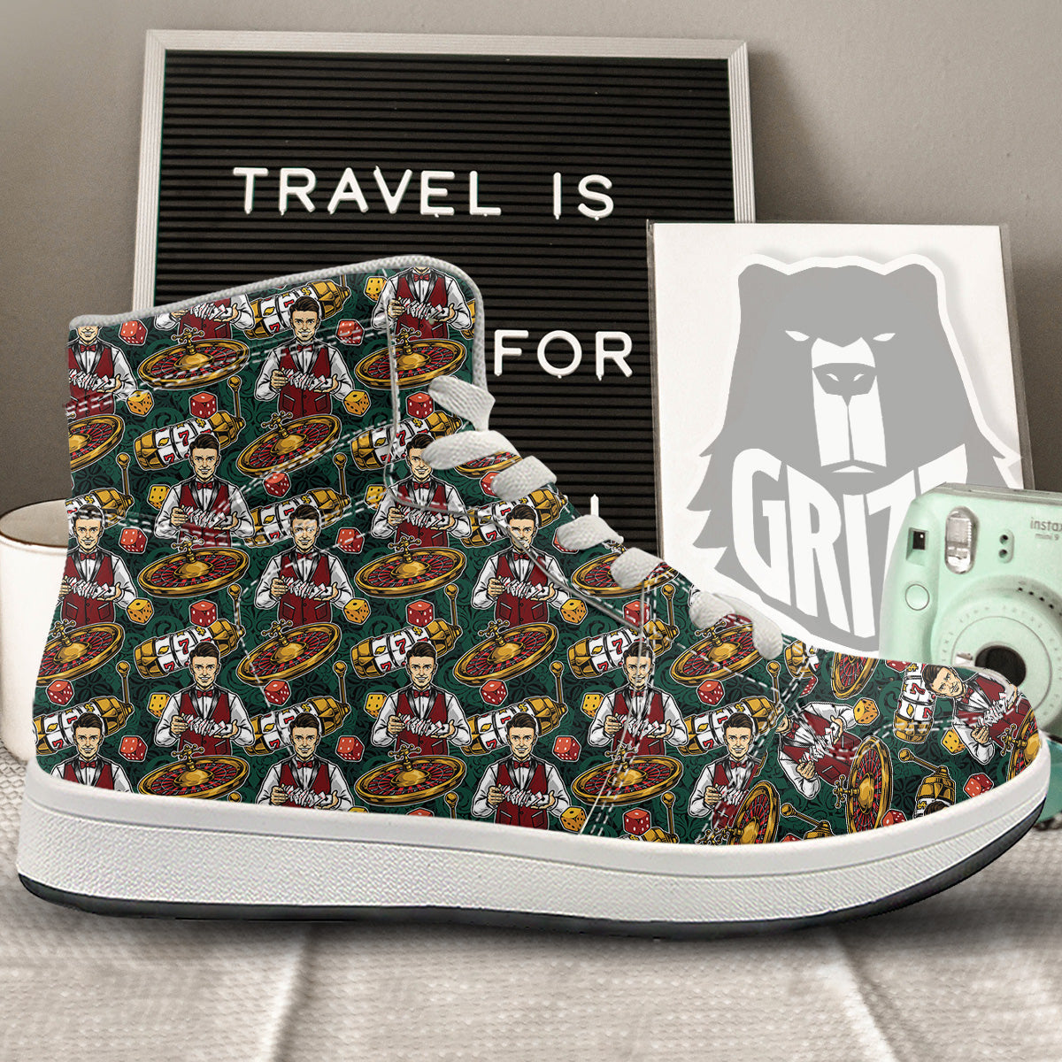 Casino Croupier And Slot Machine Print Pattern High Top Sneakers-grizzshop