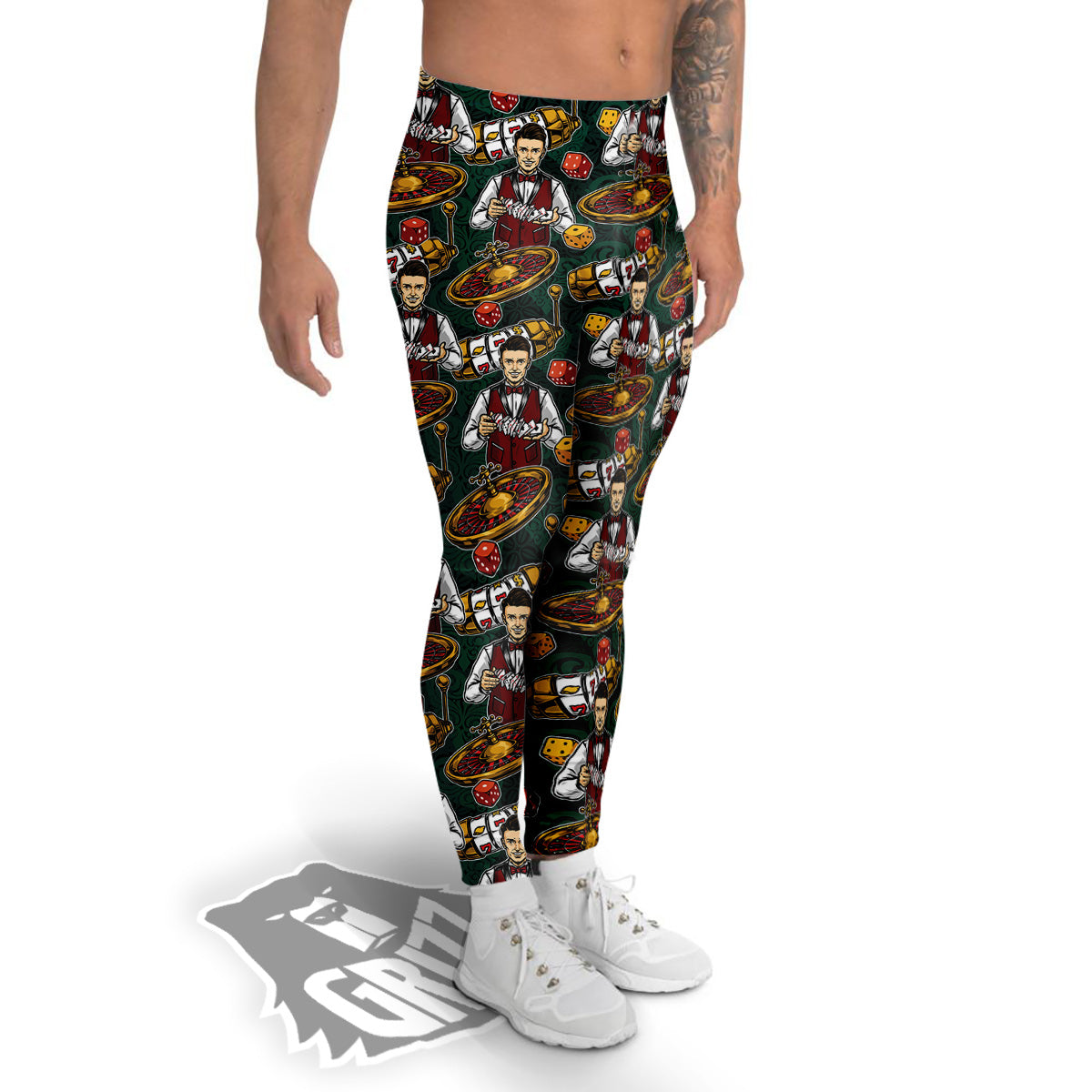 Casino Croupier And Slot Machine Print Pattern Men's Leggings-grizzshop