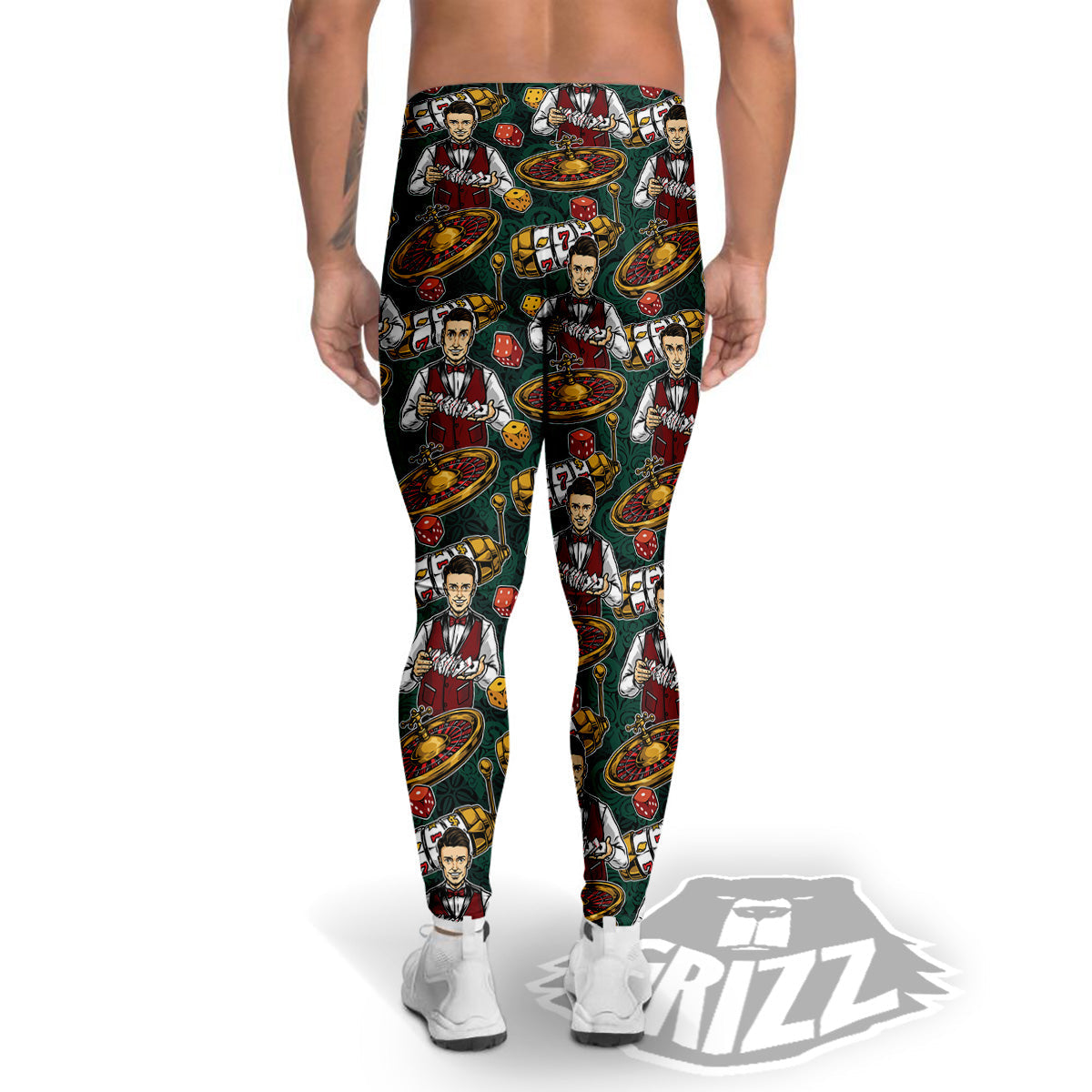 Casino Croupier And Slot Machine Print Pattern Men's Leggings-grizzshop