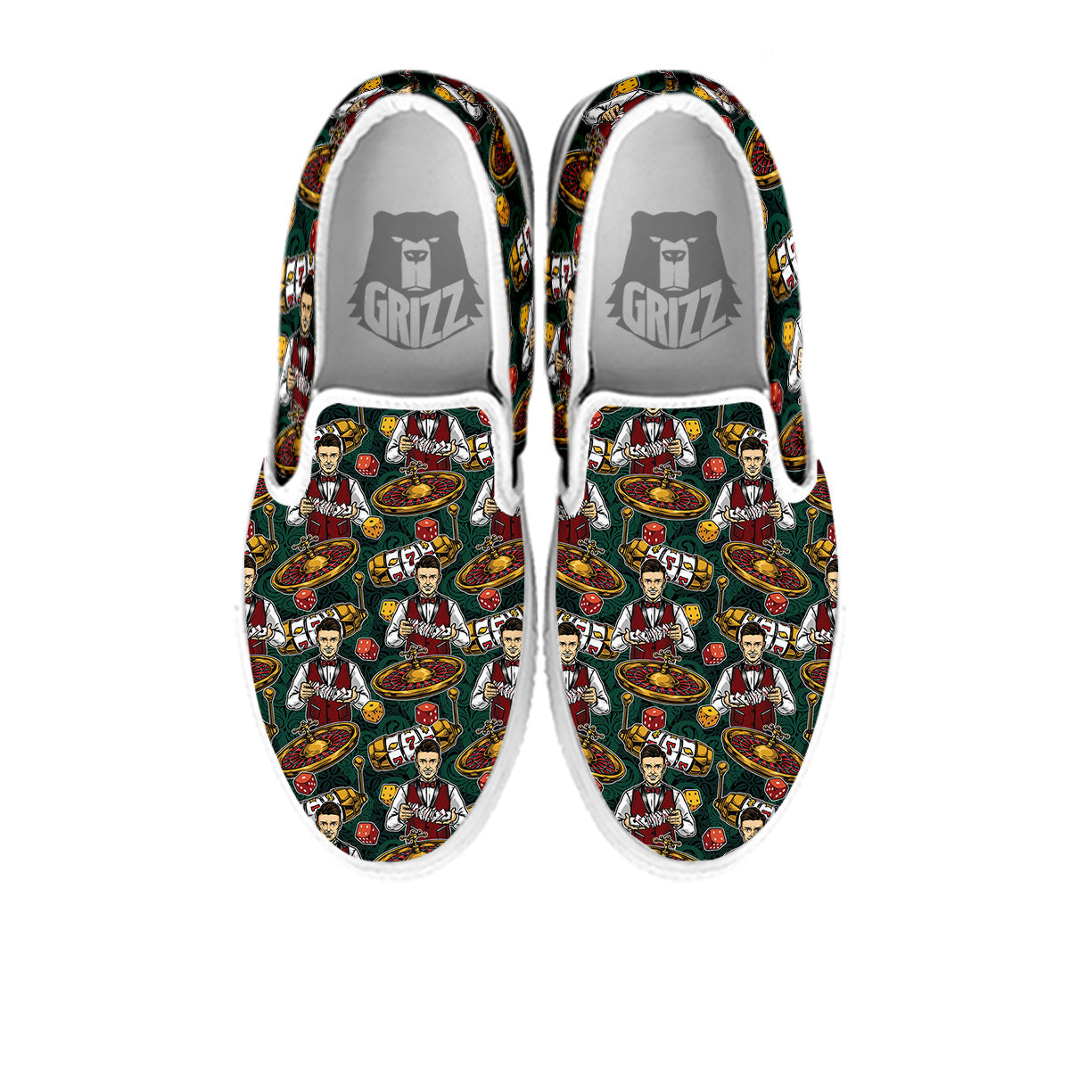 Casino Croupier And Slot Machine Print Pattern White Slip On Shoes-grizzshop