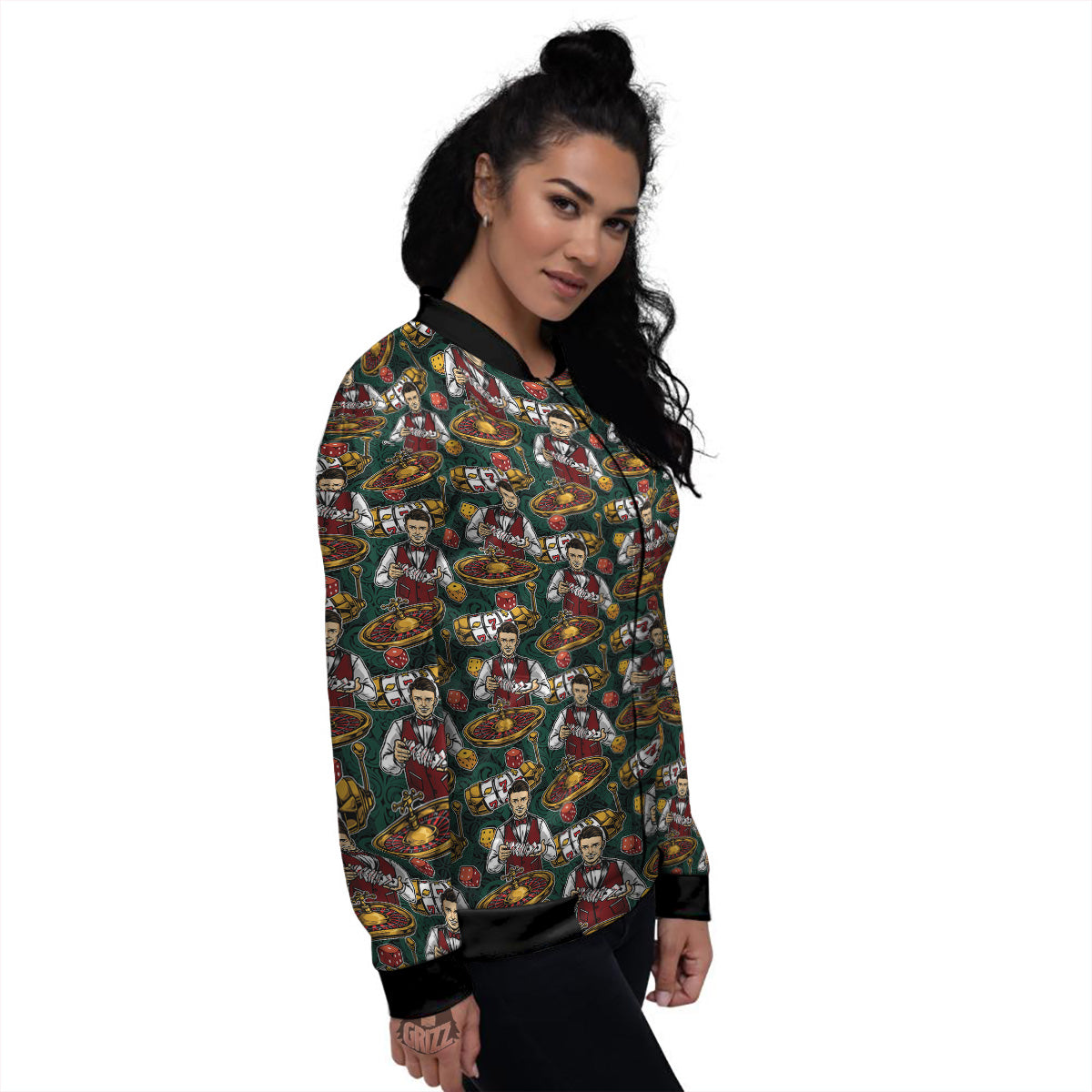 Casino Croupier And Slot Machine Print Pattern Women's Bomber Jacket-grizzshop
