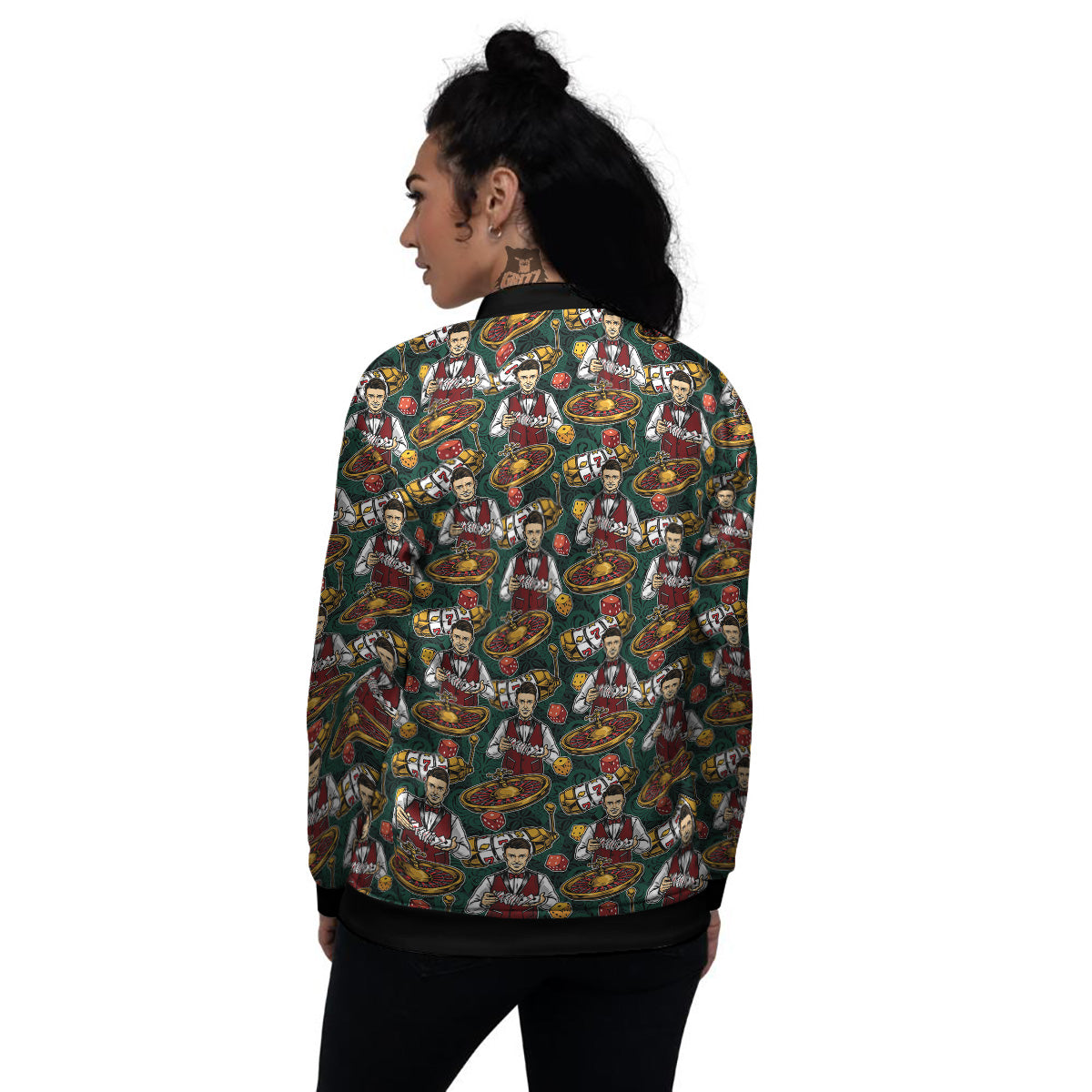 Casino Croupier And Slot Machine Print Pattern Women's Bomber Jacket-grizzshop